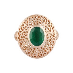 1.83 Carat Emerald, Set in 18 Karat Matt Finish Yellow Gold Lattice Design Ring
