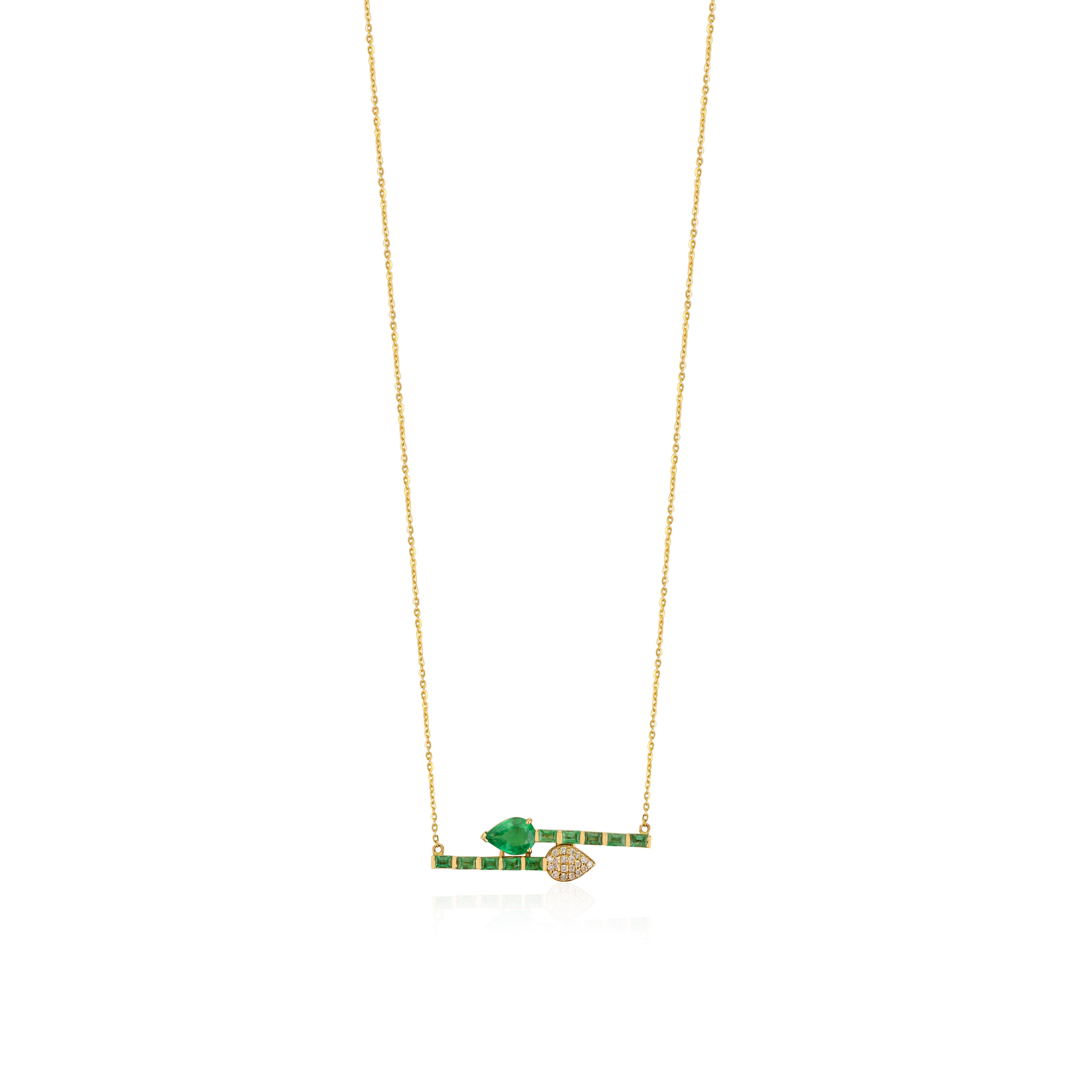 1.83 Carat Green Emerald & Diamond Pendant Necklace in 18k Solid Yellow Gold In New Condition For Sale In New York, NY