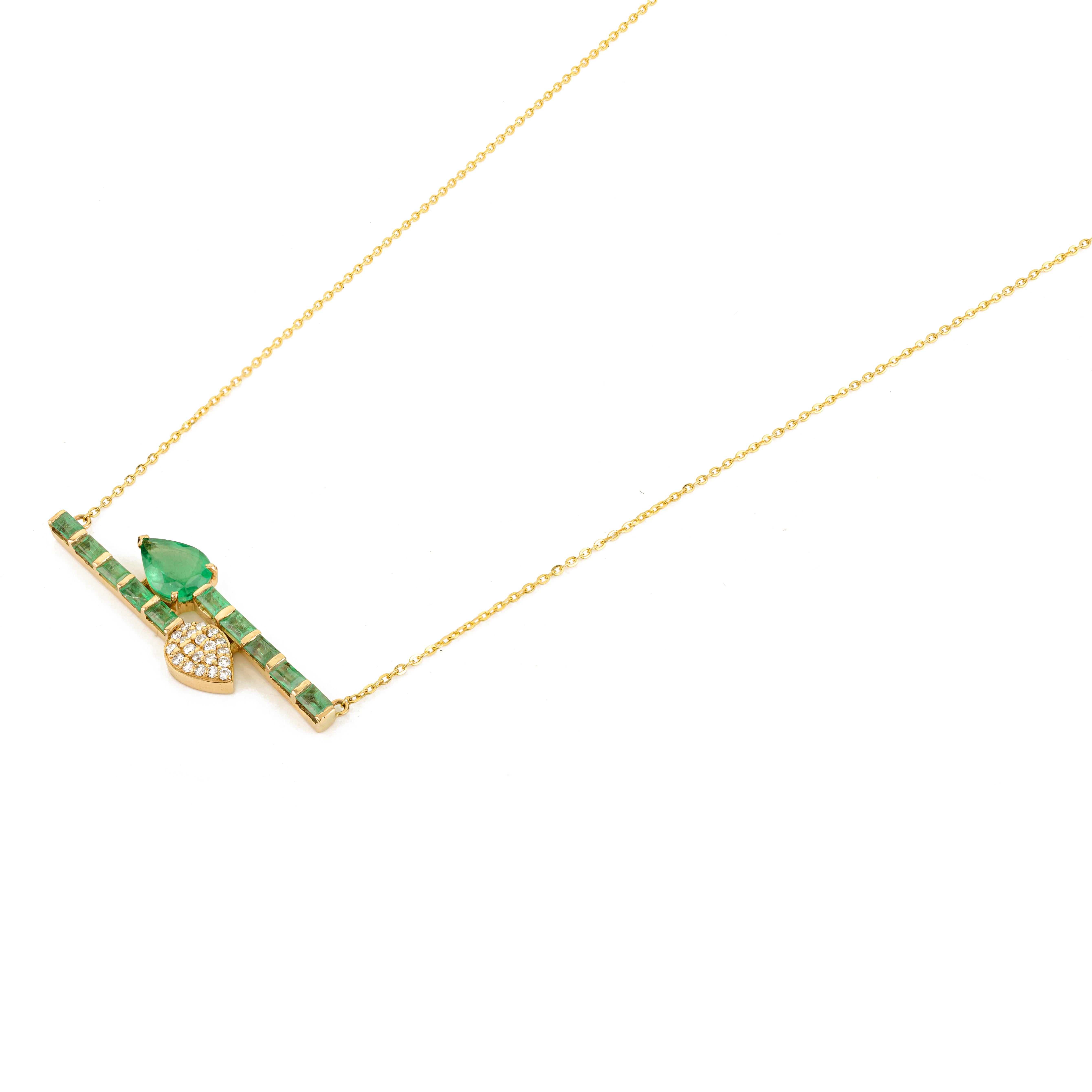 1.83 Carat Green Emerald & Diamond Pendant Necklace in 18k Solid Yellow Gold For Sale 1