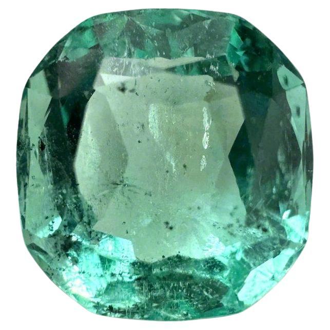 1.83 Carat Light Bluish Green Colombian Emerald - 7.6x7.2 Cushion Cut May For Sale