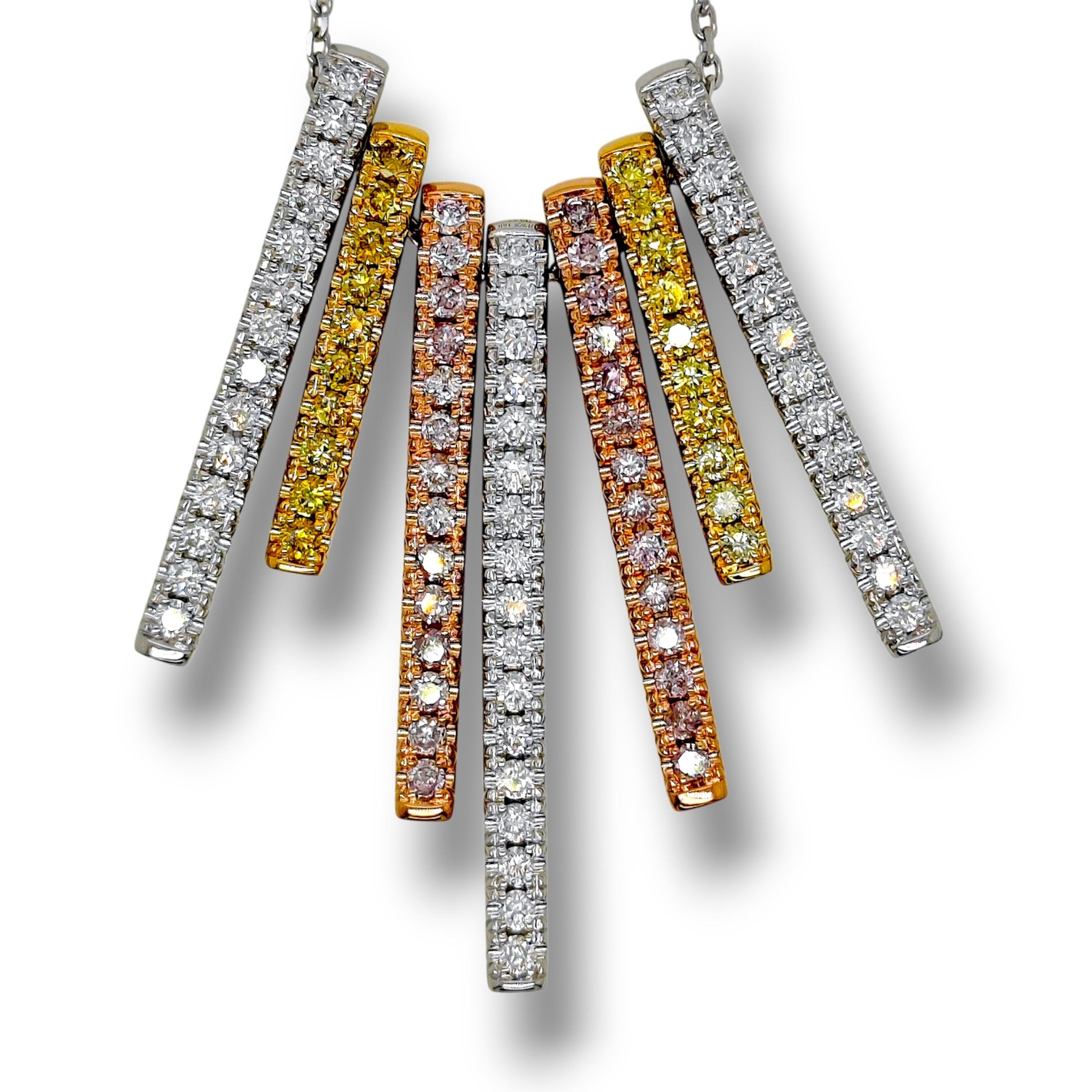 1,83 Karat Multi Color Diamant Weißgold Halskette (Rundschliff) im Angebot