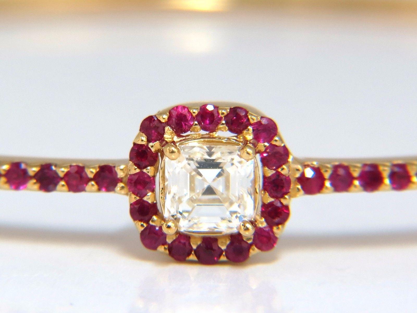 1.83 Carat Natural Asscher Cut Diamond and Vivid Ruby Bangle Bracelet 14 Karat 2