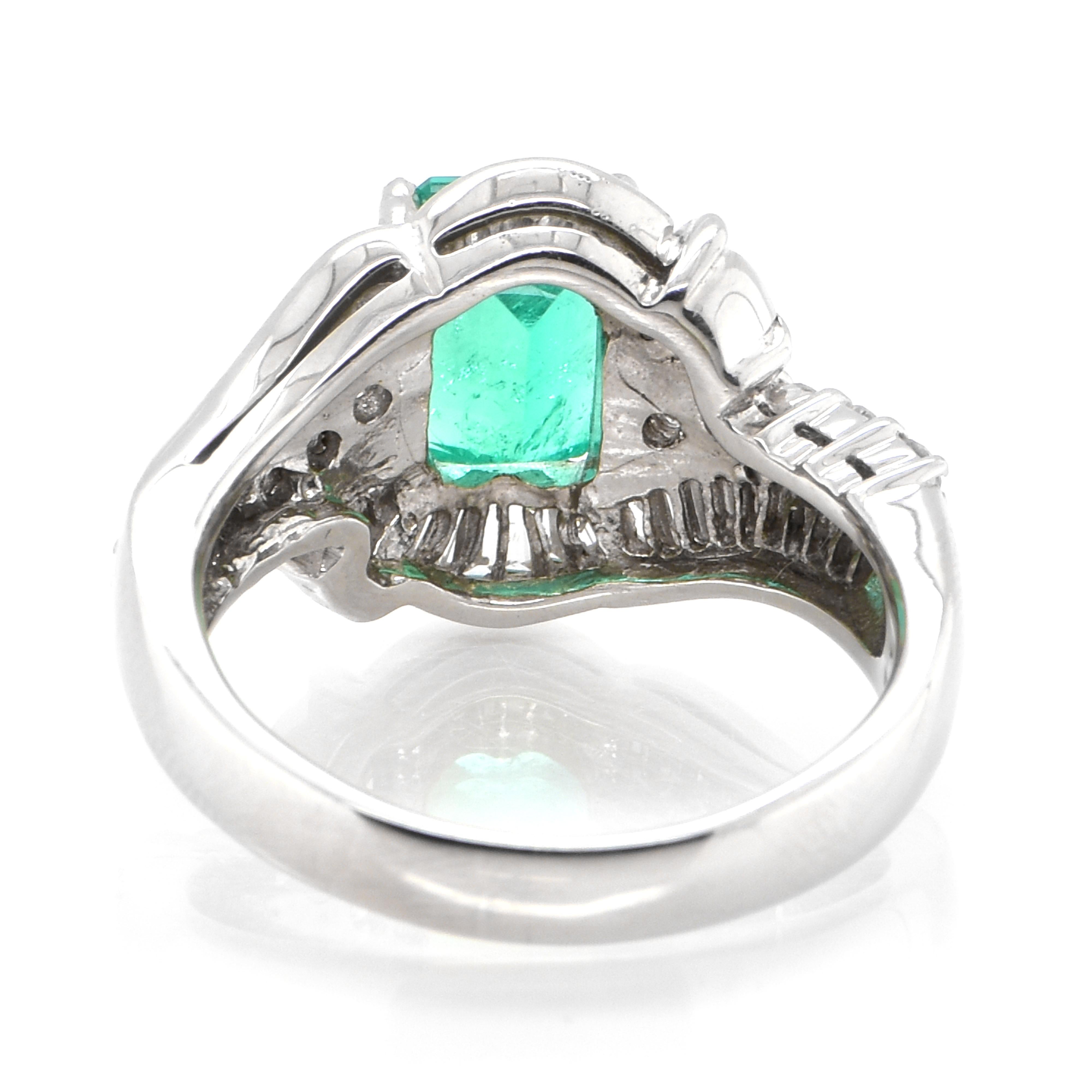 Women's 1.83 Carat Natural Emerald & Diamond Estate Cocktail Ring Made in Platinum For Sale