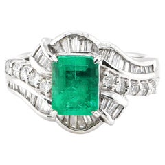 Vintage 1.83 Carat Natural Emerald & Diamond Estate Cocktail Ring Made in Platinum
