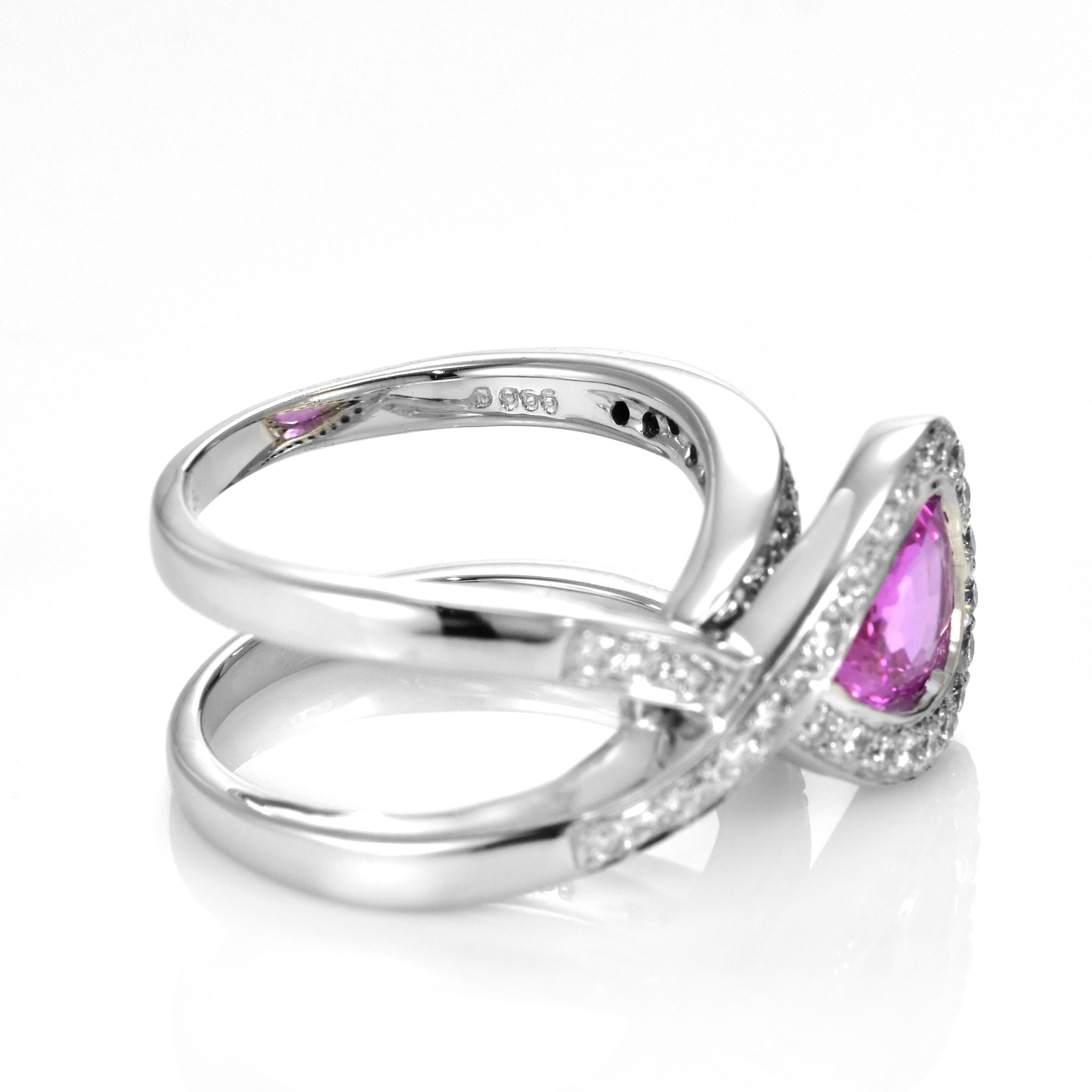 1.83 Carat Natural Hot Pink Sapphire & Diamond Ring Made in 18 Karat White Gold For Sale 4