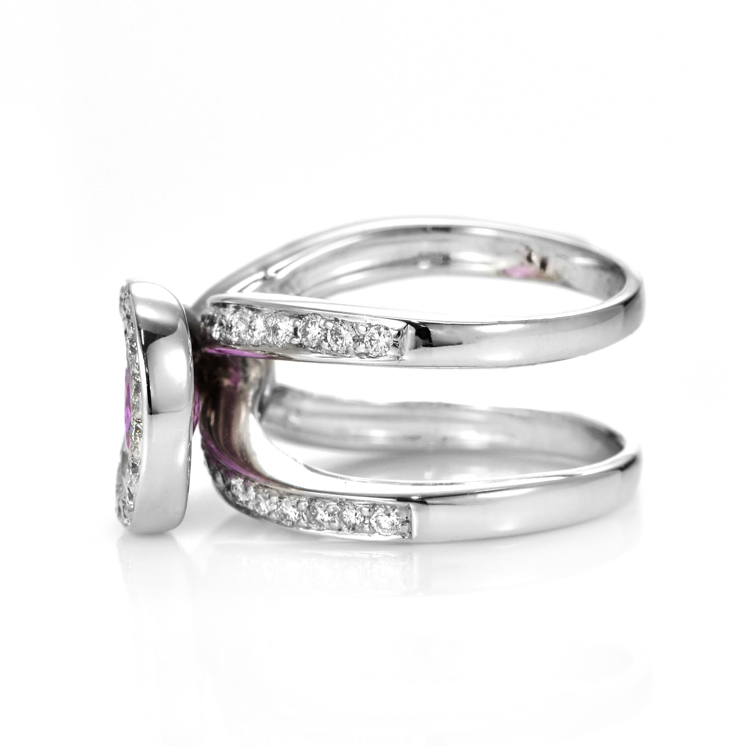 1.83 Carat Natural Hot Pink Sapphire & Diamond Ring Made in 18 Karat White Gold For Sale 6