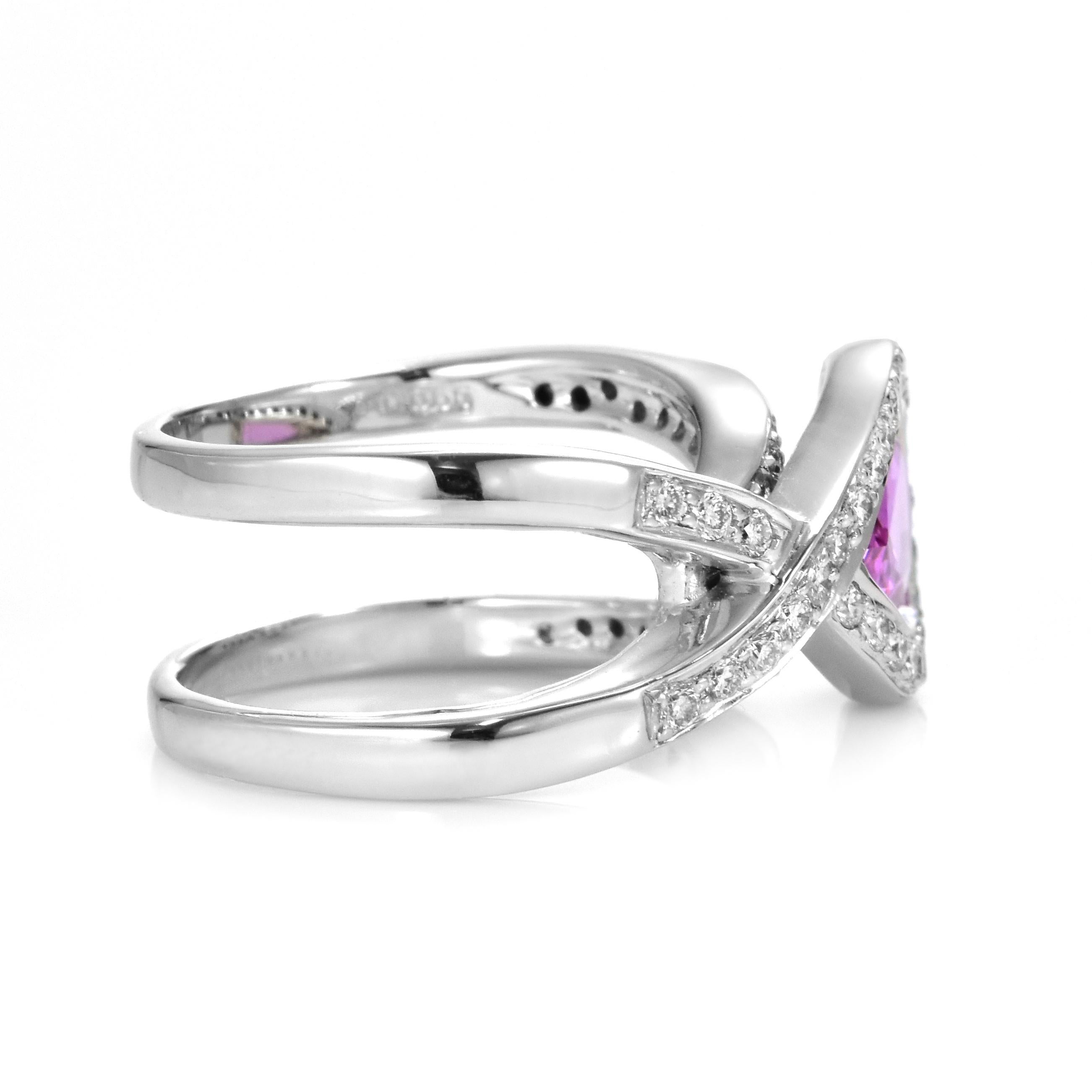 1.83 Carat Natural Hot Pink Sapphire & Diamond Ring Made in 18 Karat White Gold For Sale 7