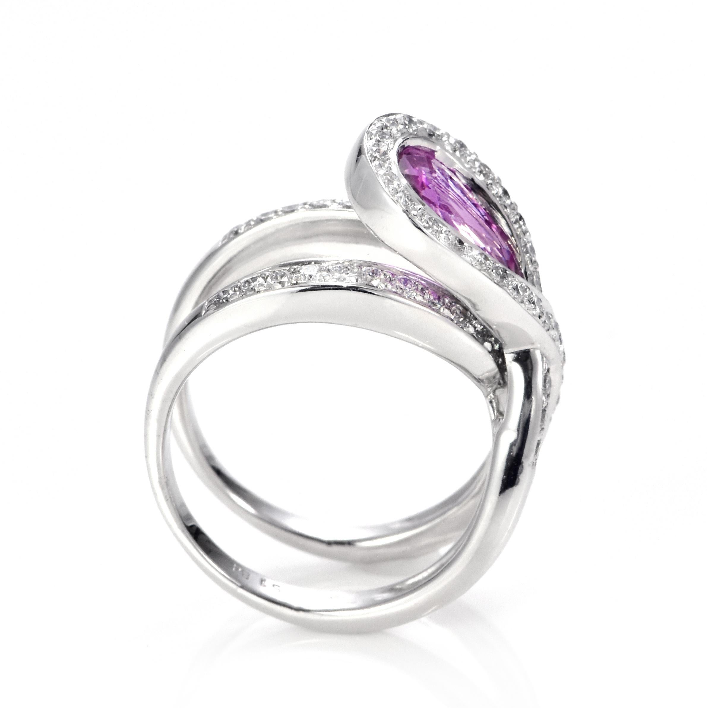 1.83 Carat Natural Hot Pink Sapphire & Diamond Ring Made in 18 Karat White Gold For Sale 8