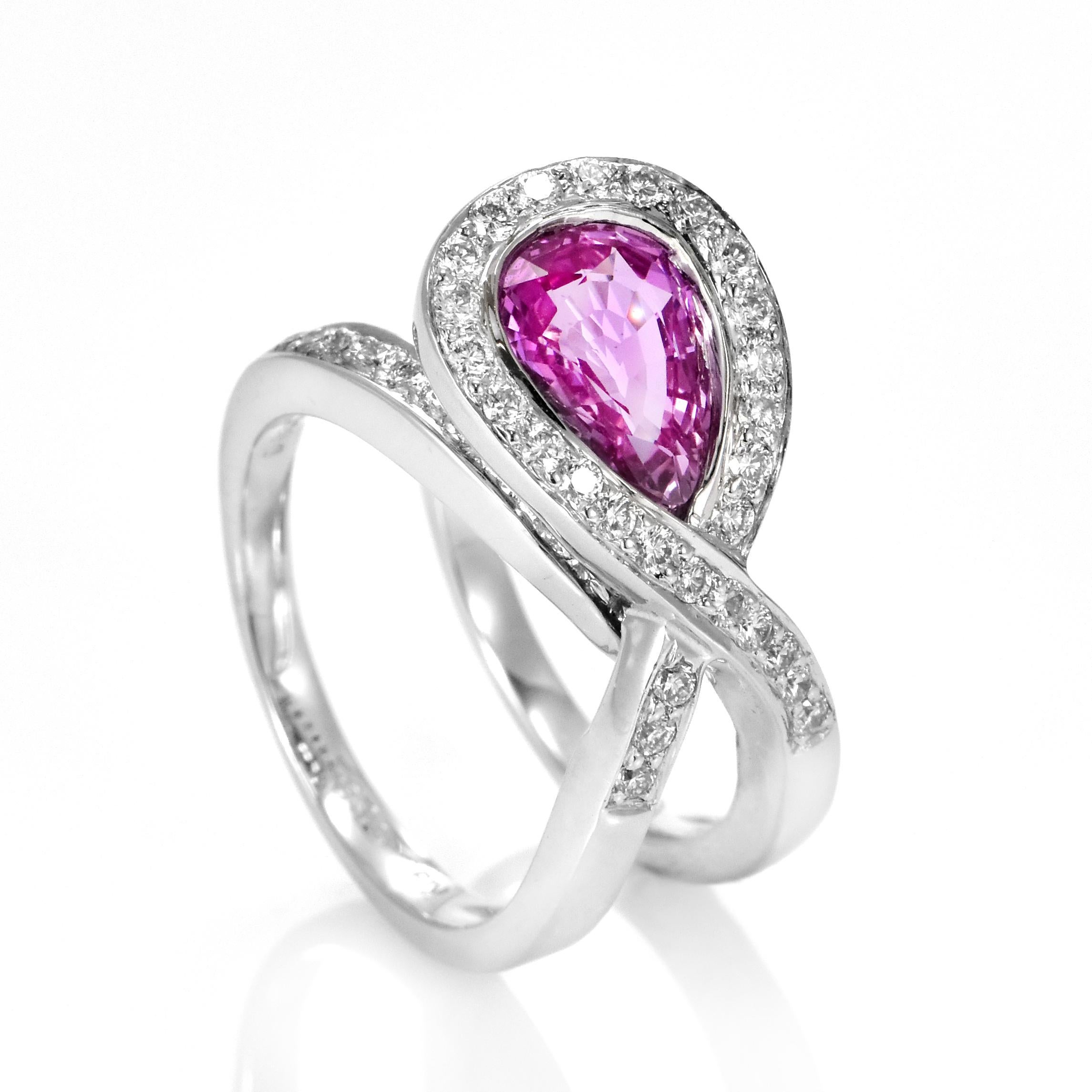 Women's 1.83 Carat Natural Hot Pink Sapphire & Diamond Ring Made in 18 Karat White Gold For Sale