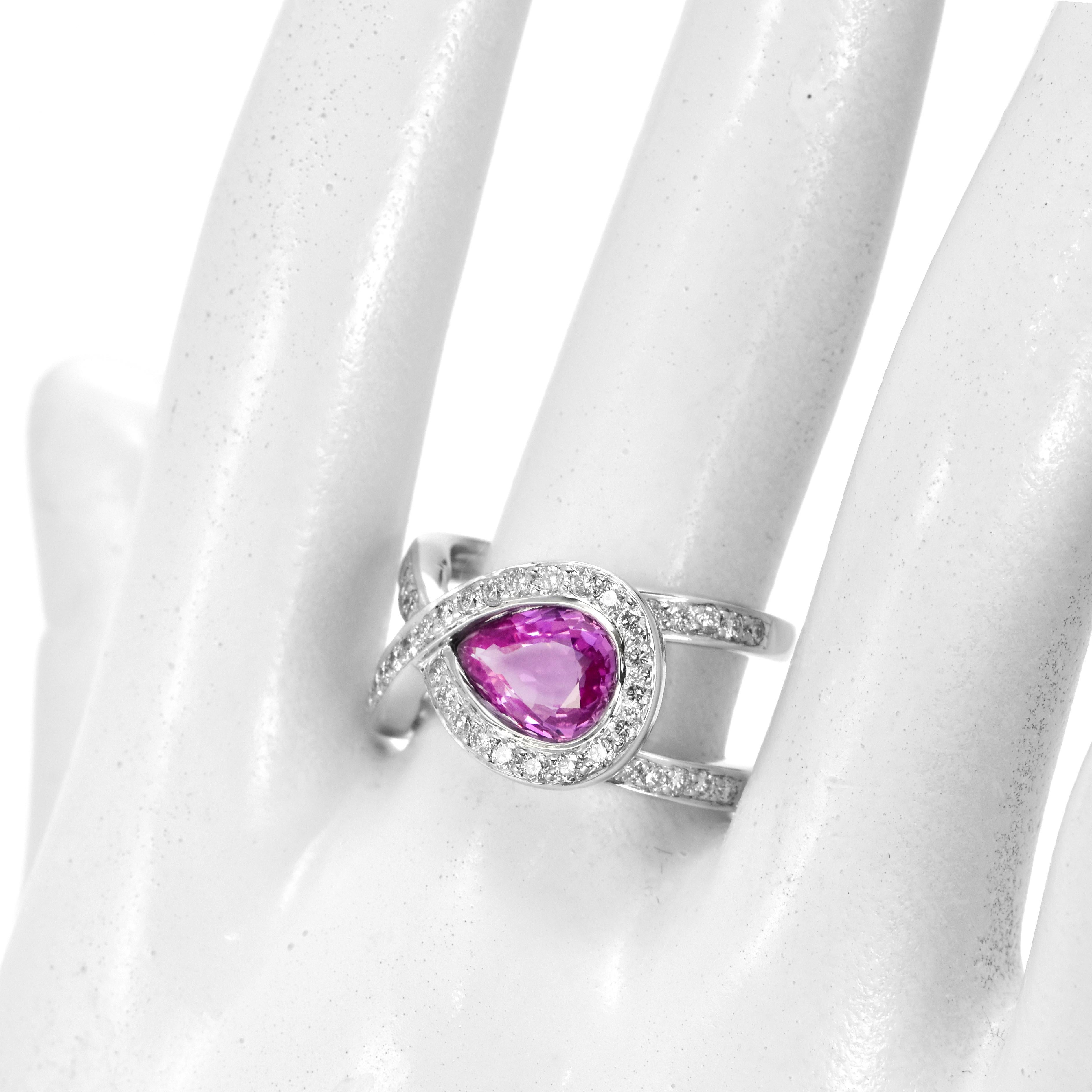 1.83 Carat Natural Hot Pink Sapphire & Diamond Ring Made in 18 Karat White Gold For Sale 1