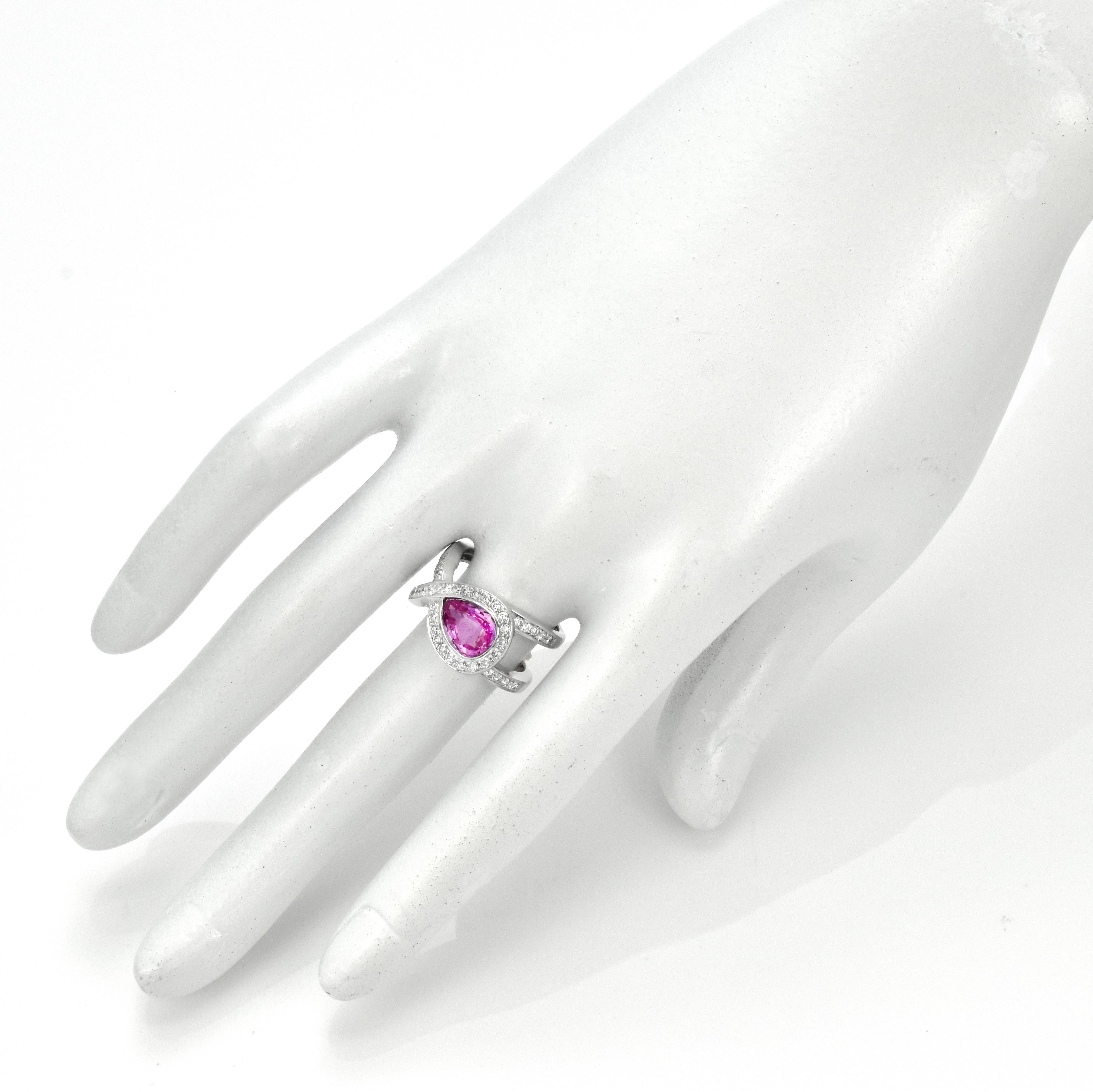1.83 Carat Natural Hot Pink Sapphire & Diamond Ring Made in 18 Karat White Gold For Sale 2
