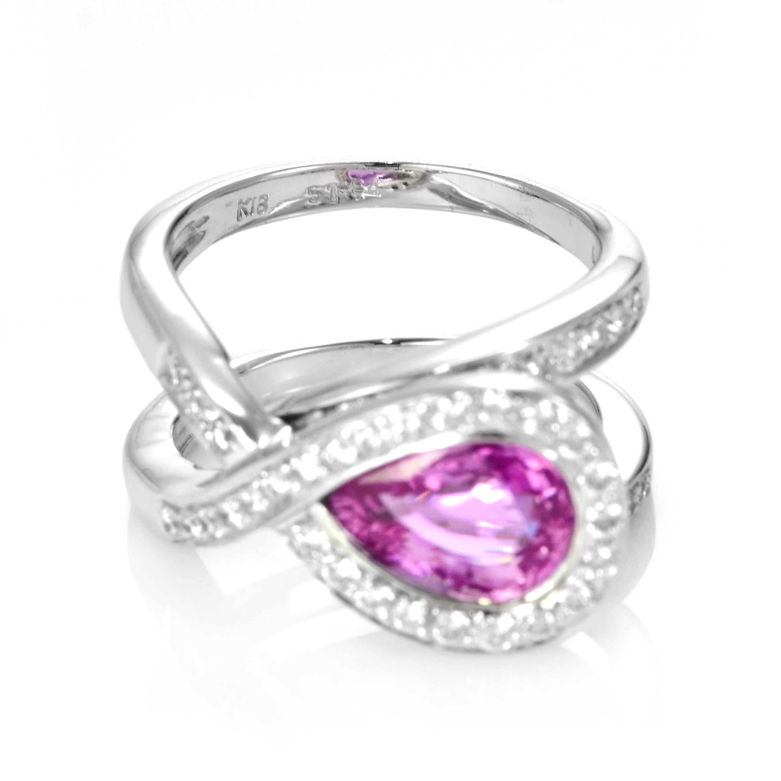 1.83 Carat Natural Hot Pink Sapphire & Diamond Ring Made in 18 Karat White Gold For Sale 3