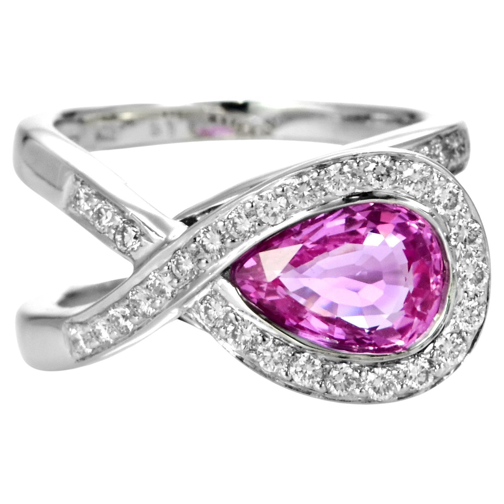 1.83 Carat Natural Hot Pink Sapphire & Diamond Ring Made in 18 Karat White Gold
