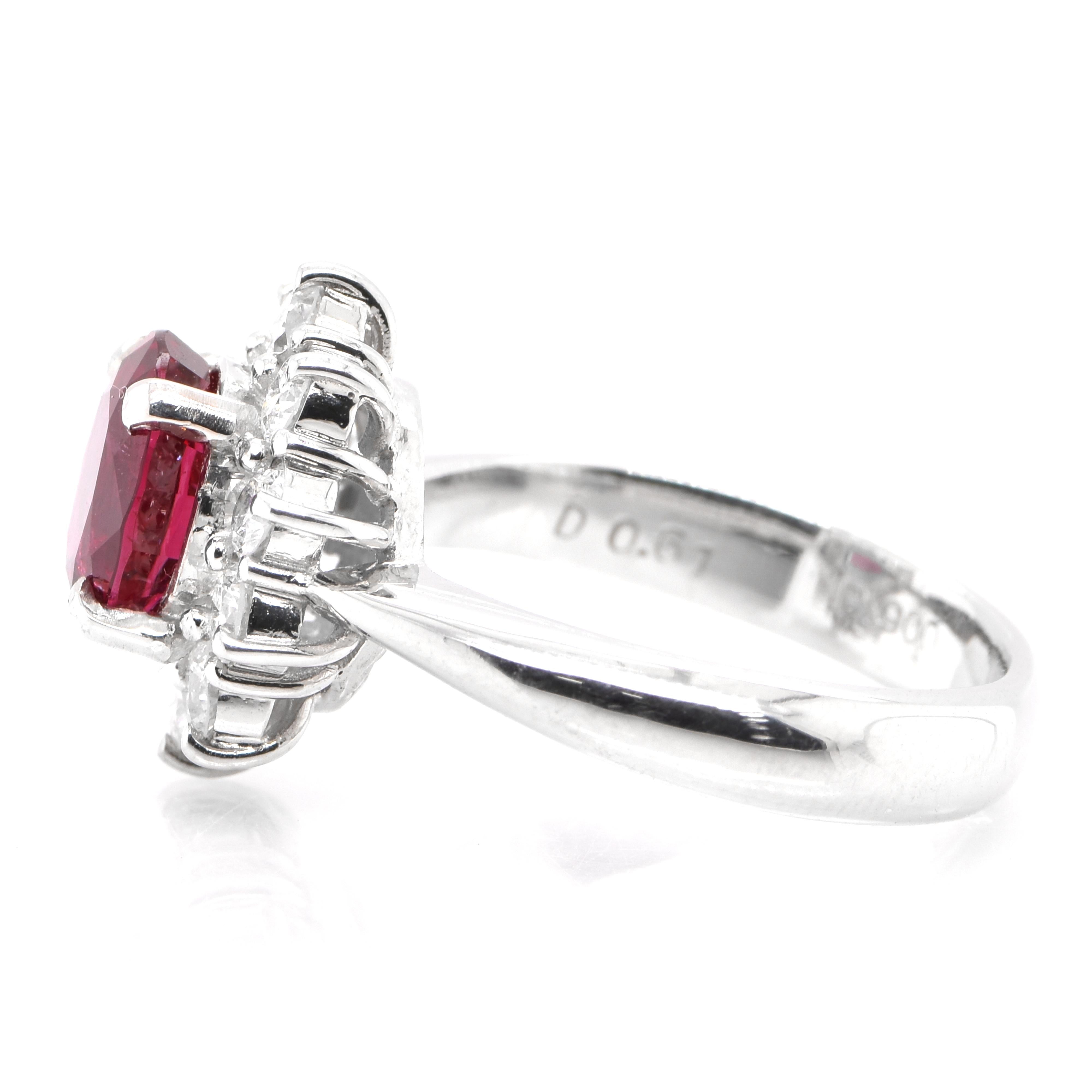 Oval Cut 1.83 Carat Natural Red Spinel and Diamond Halo Ring Set in Platinum