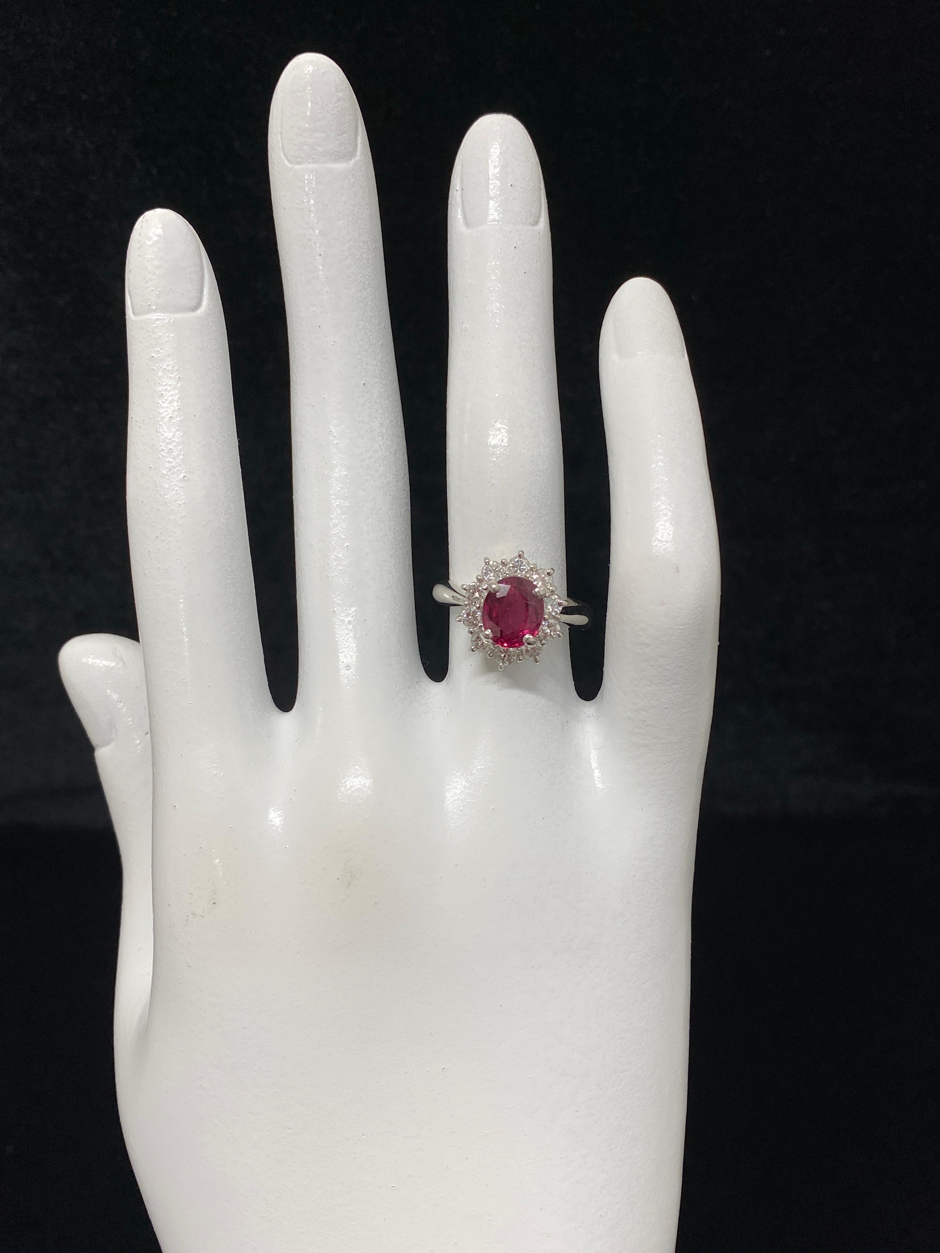 1.83 Carat Natural Red Spinel and Diamond Halo Ring Set in Platinum 1