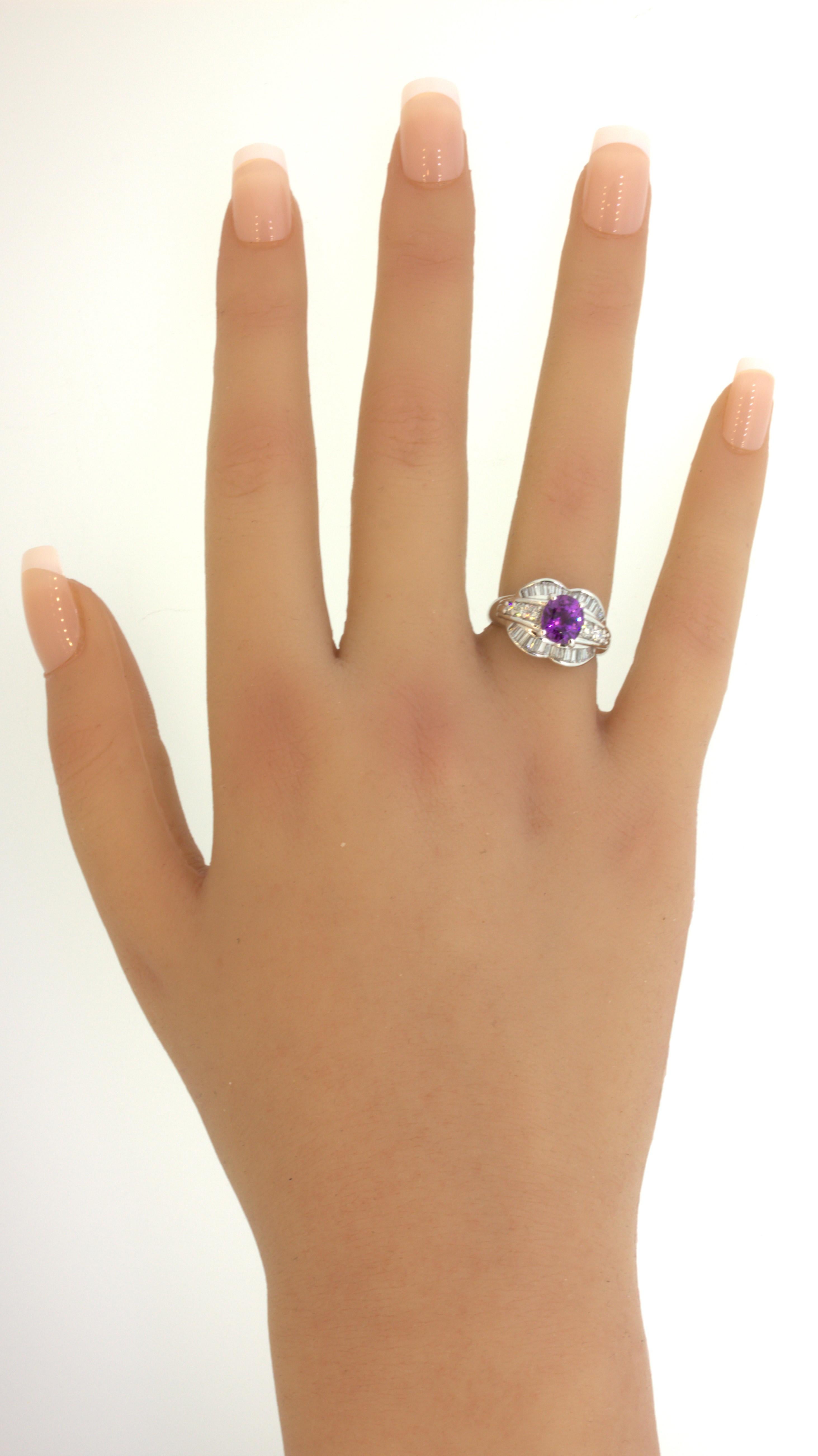 1.83 Carat No-Heat Purple-Sapphire Diamond Platinum Ring, GIA Certified For Sale 5