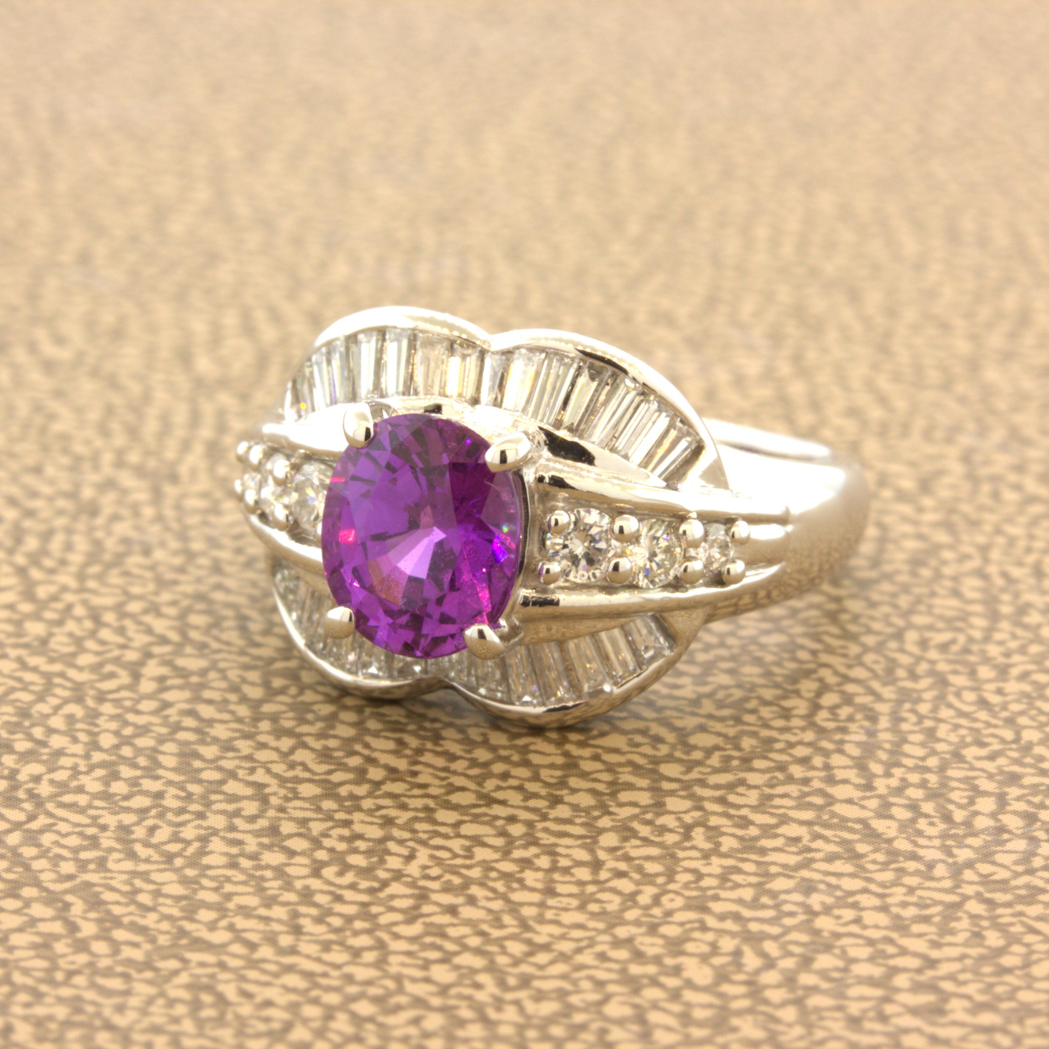 Oval Cut 1.83 Carat No-Heat Purple-Sapphire Diamond Platinum Ring, GIA Certified For Sale