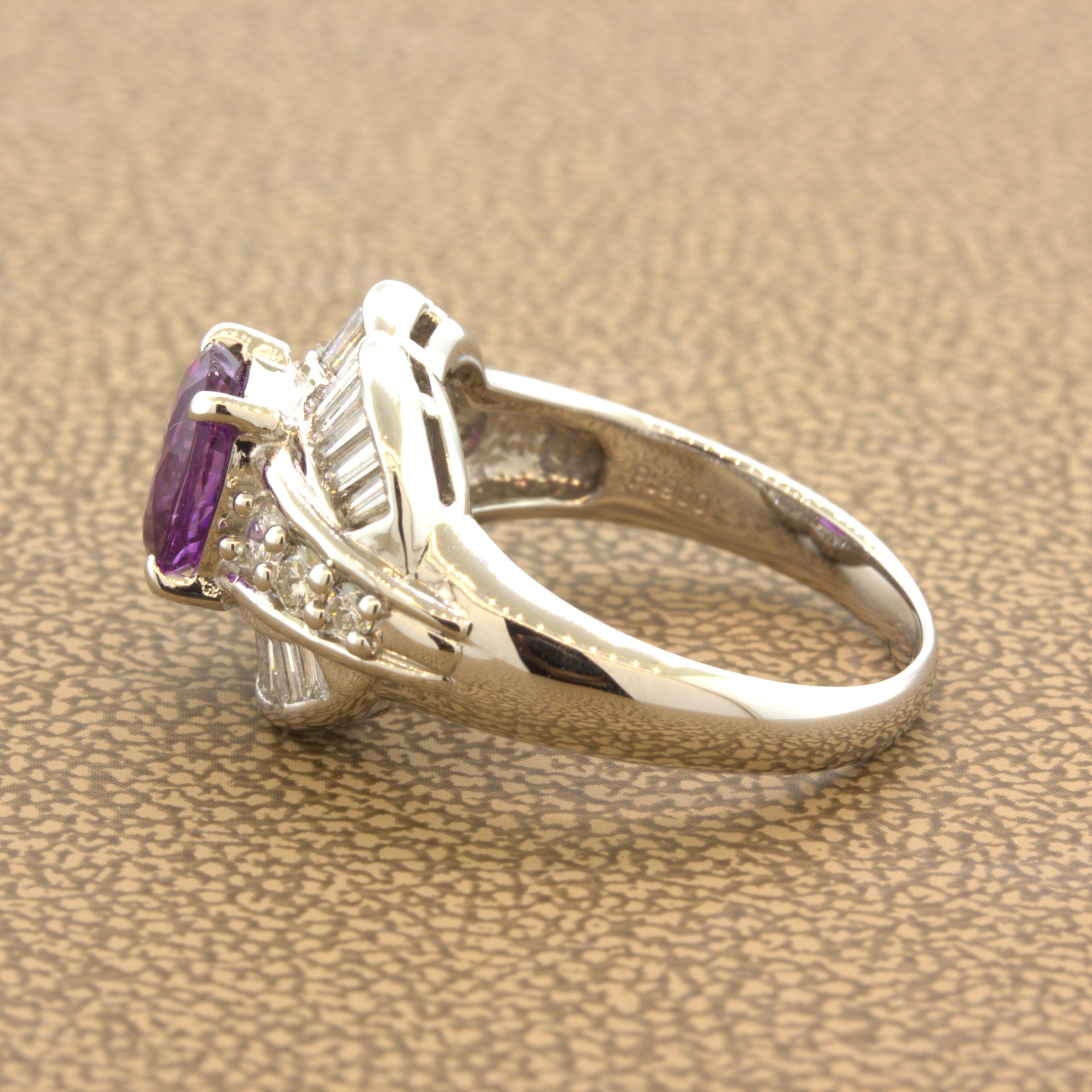 Oval Cut 1.83 Carat No-Heat Purple-Sapphire Diamond Platinum Ring, GIA Certified For Sale