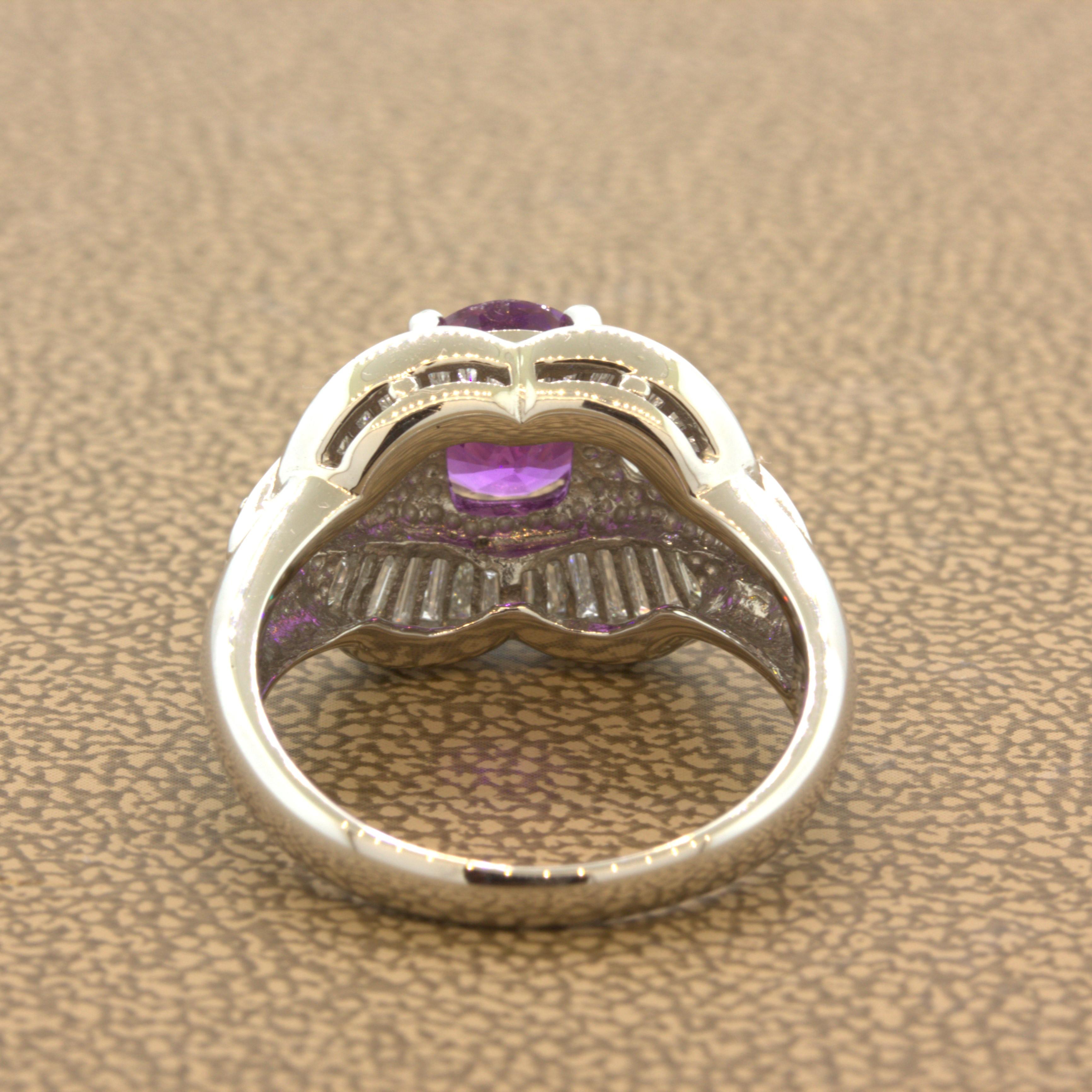 Women's 1.83 Carat No-Heat Purple-Sapphire Diamond Platinum Ring, GIA Certified For Sale