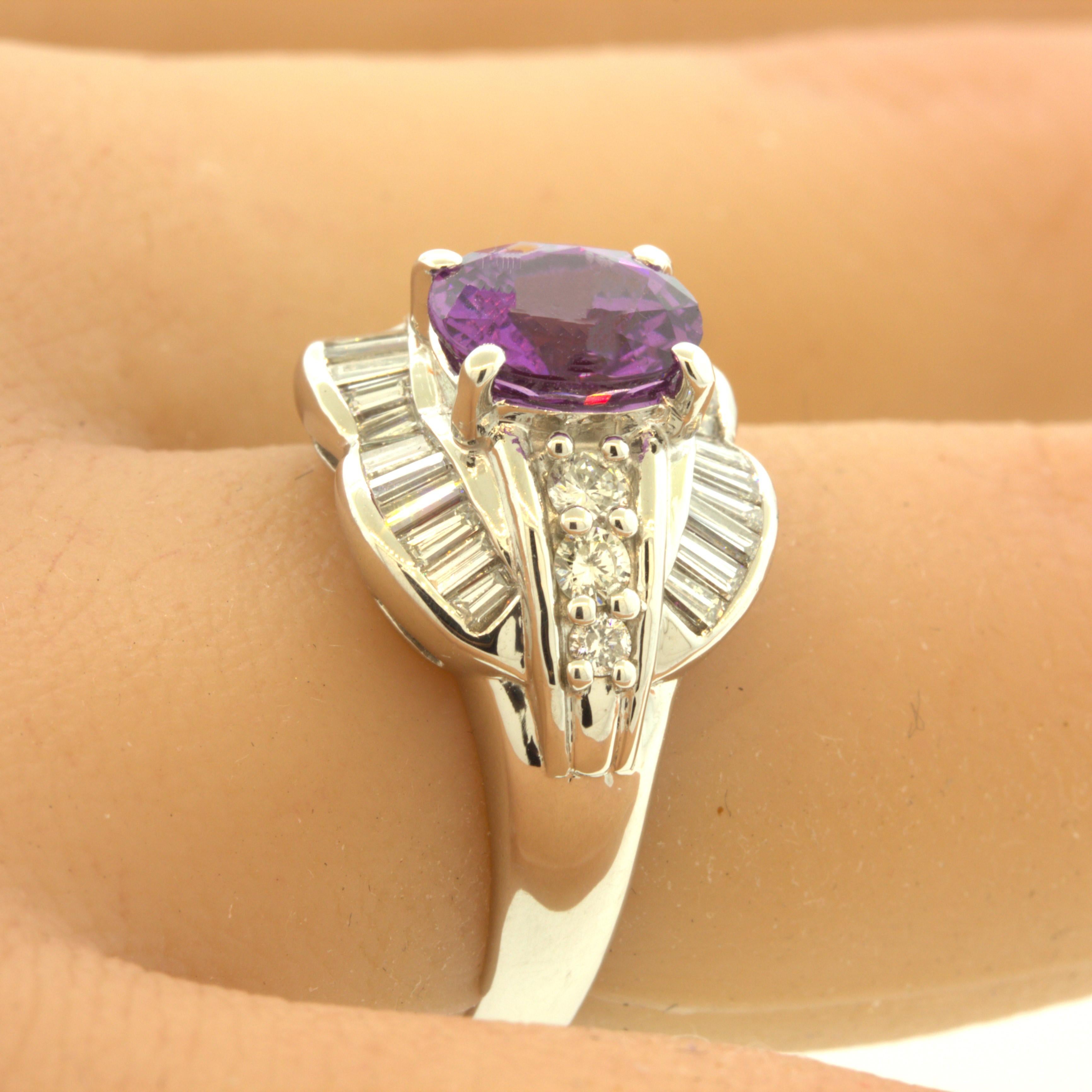 1.83 Carat No-Heat Purple-Sapphire Diamond Platinum Ring, GIA Certified For Sale 1