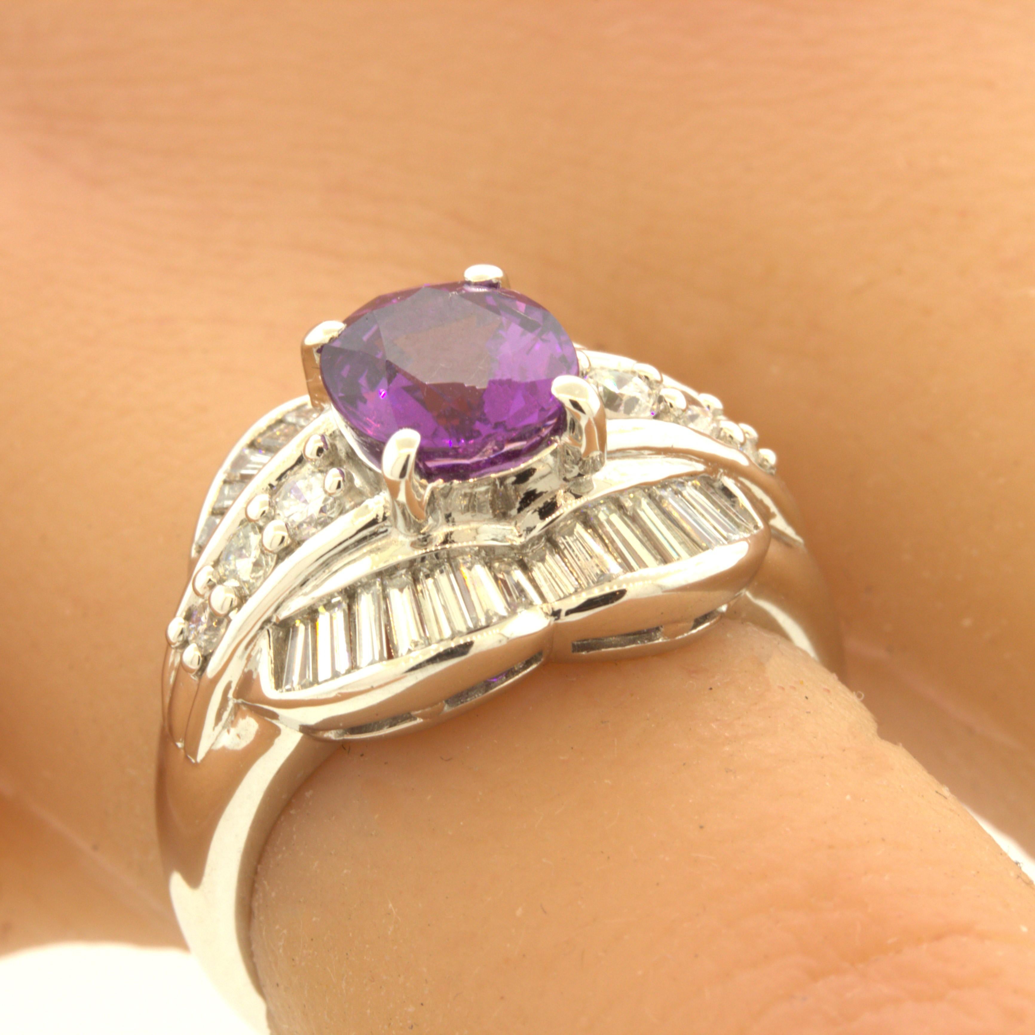 1.83 Carat No-Heat Purple-Sapphire Diamond Platinum Ring, GIA Certified For Sale 2