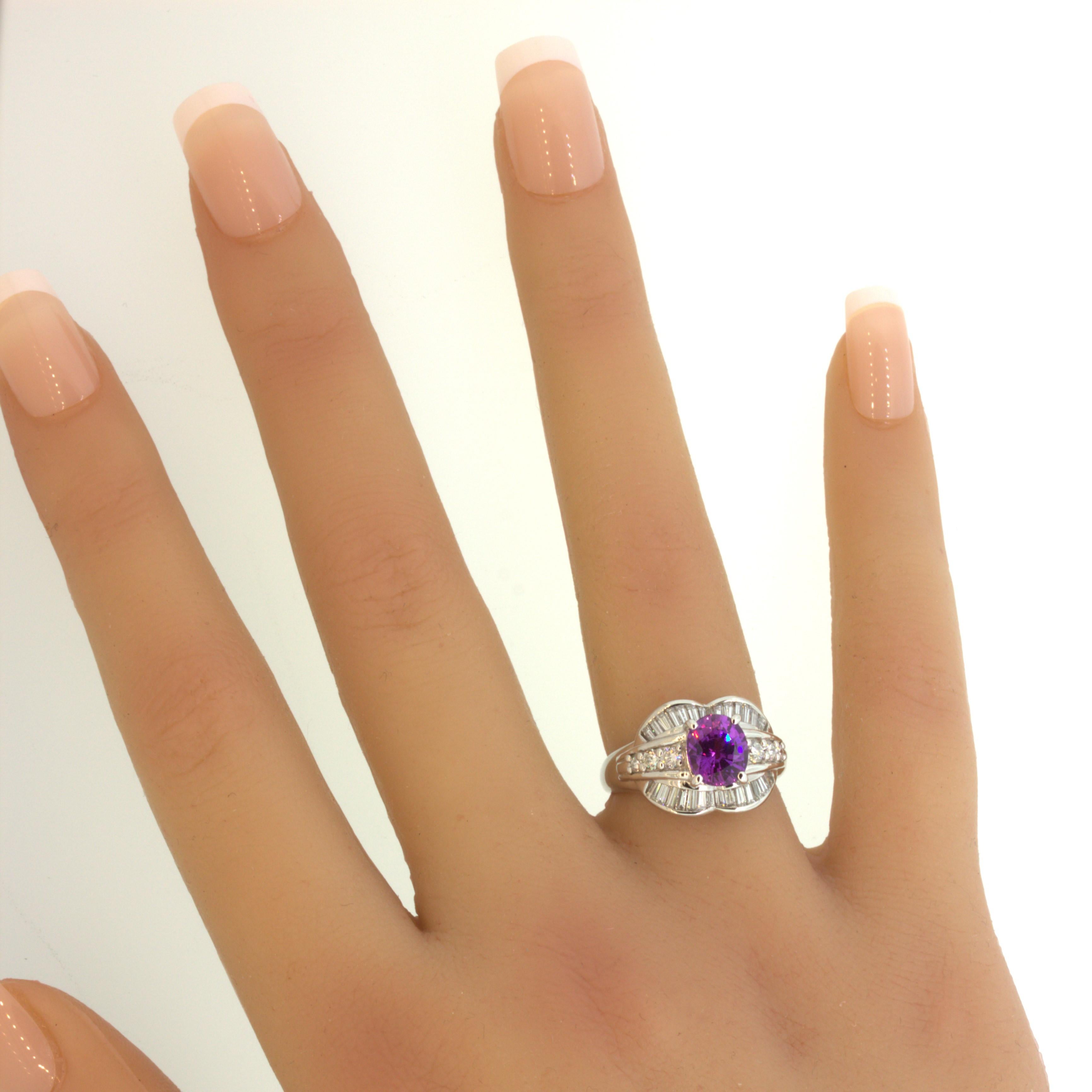 1.83 Carat No-Heat Purple-Sapphire Diamond Platinum Ring, GIA Certified For Sale 3