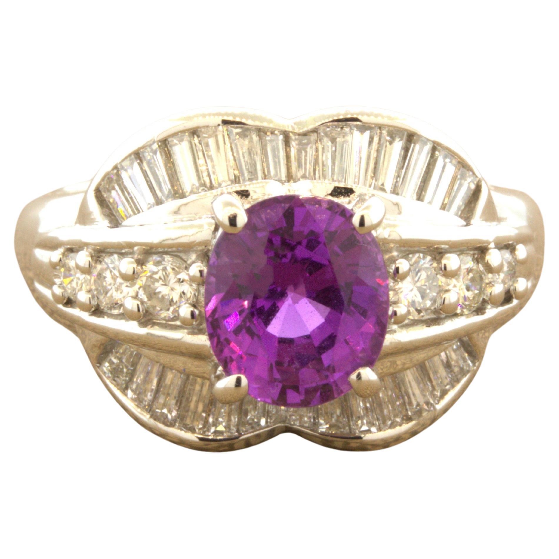 1.83 Carat No-Heat Purple-Sapphire Diamond Platinum Ring, GIA Certified For Sale