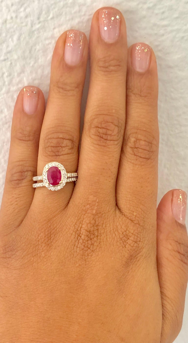 1.83 Carat Oval Cut Ruby Diamond 14 Karat Yellow Gold Engagement Ring ...