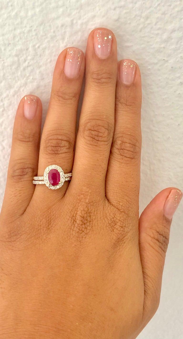 1.83 Carat Oval Cut Ruby Diamond 14 Karat Yellow Gold Engagement Ring and Band For Sale 3