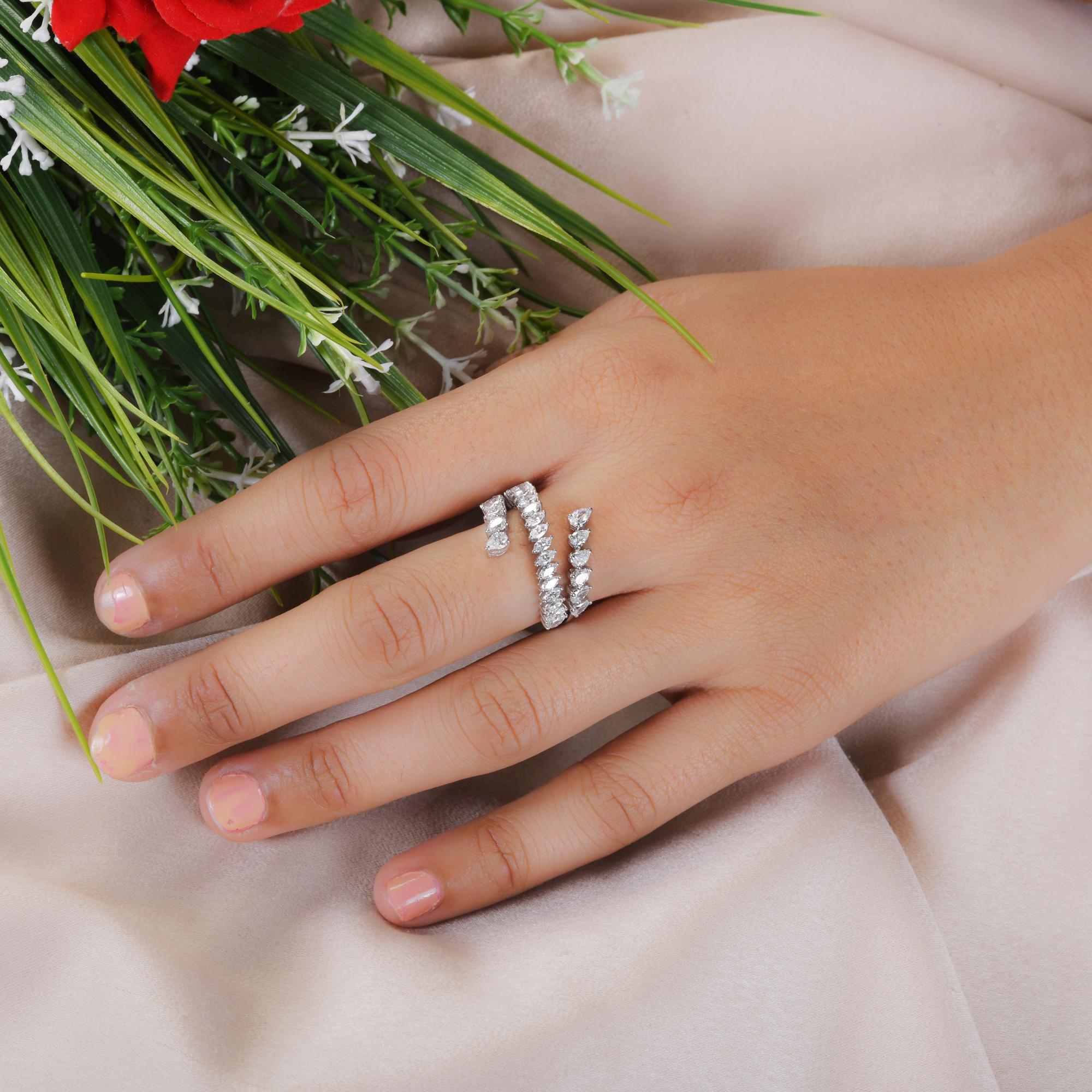 Modern 1.83 Carat Pear & Marquise Diamond Ring 14 Karat White Gold Handmade Jewelry For Sale