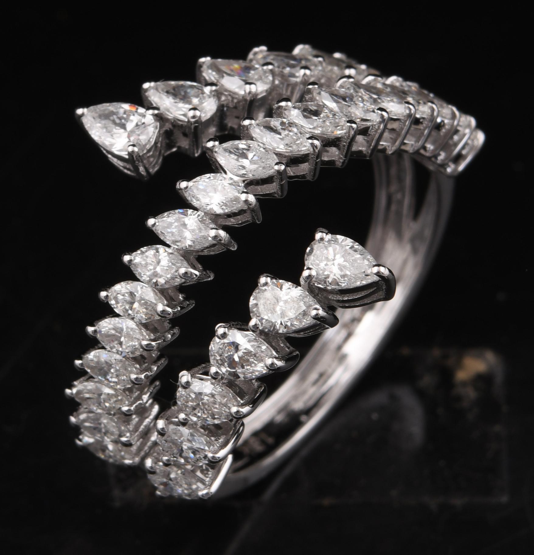 Women's 1.83 Carat Pear & Marquise Diamond Ring 14 Karat White Gold Handmade Jewelry For Sale