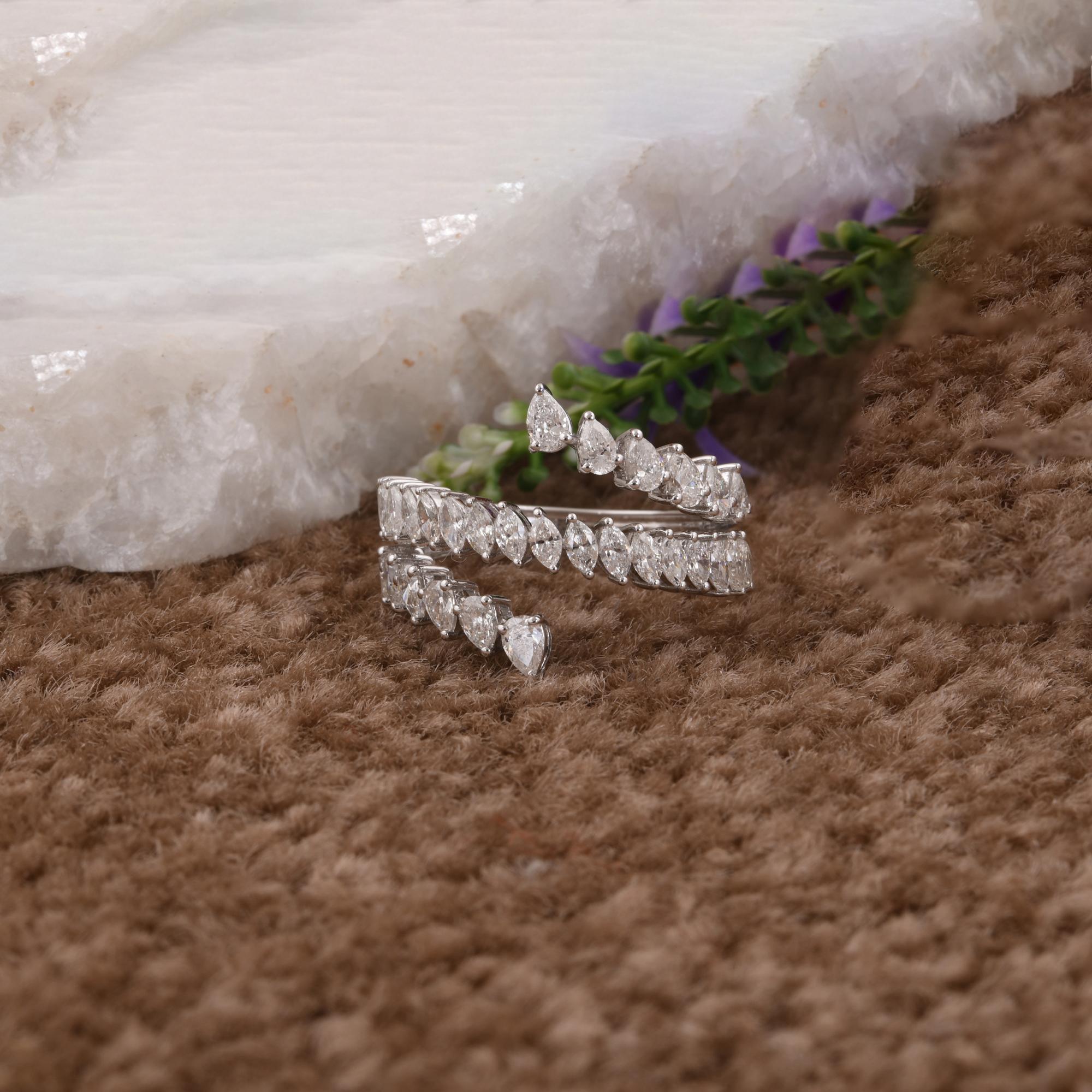 Modern 1.83 Carat Pear & Marquise Diamond Ring 18 Karat White Gold Handmade Jewelry For Sale