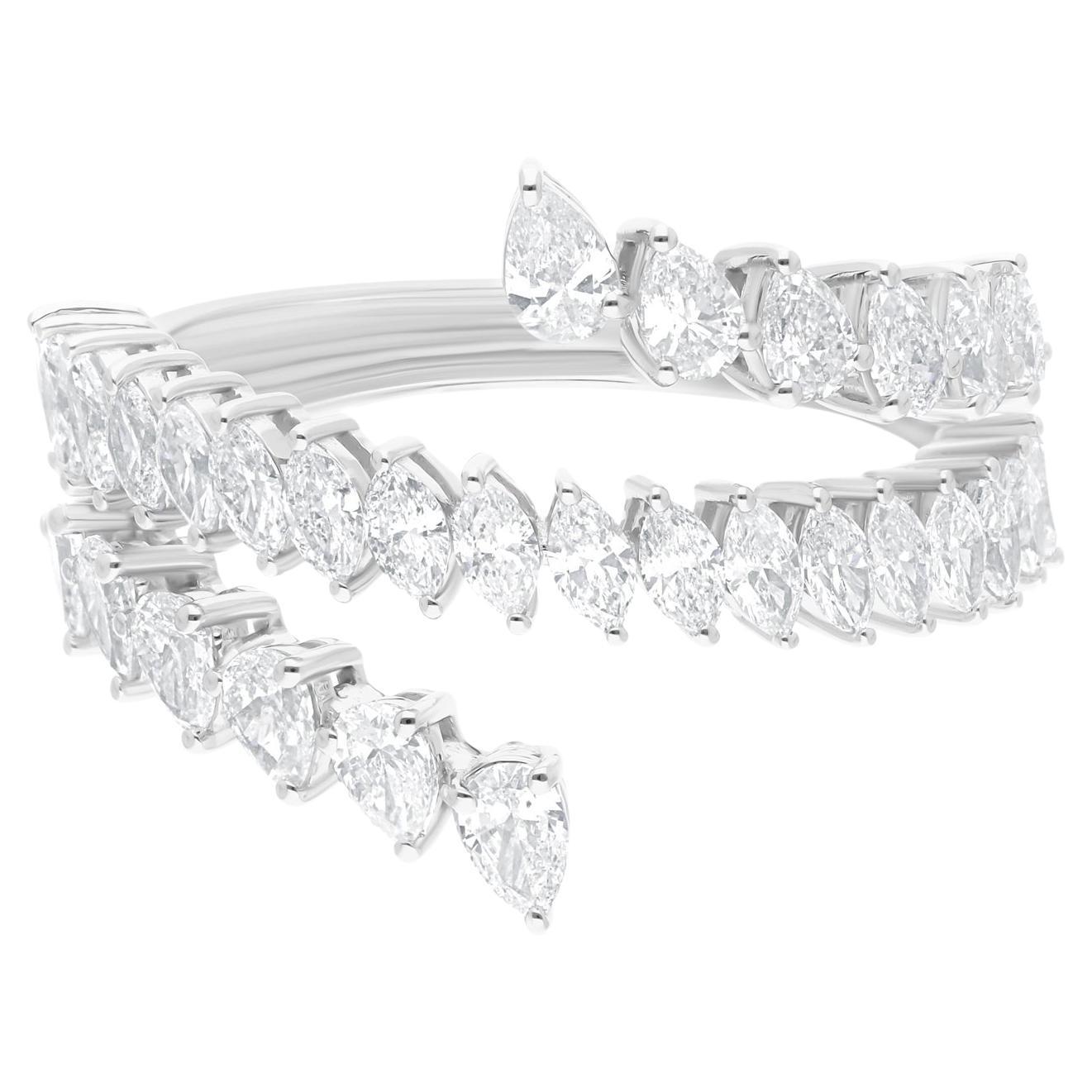 1.83 Carat Pear & Marquise Diamond Ring 18 Karat White Gold Handmade Jewelry For Sale
