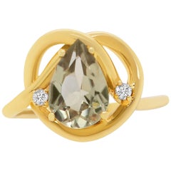 1.83 Carat Pear Shaped Natural Color Changing Anatolite and White Diamond Ring