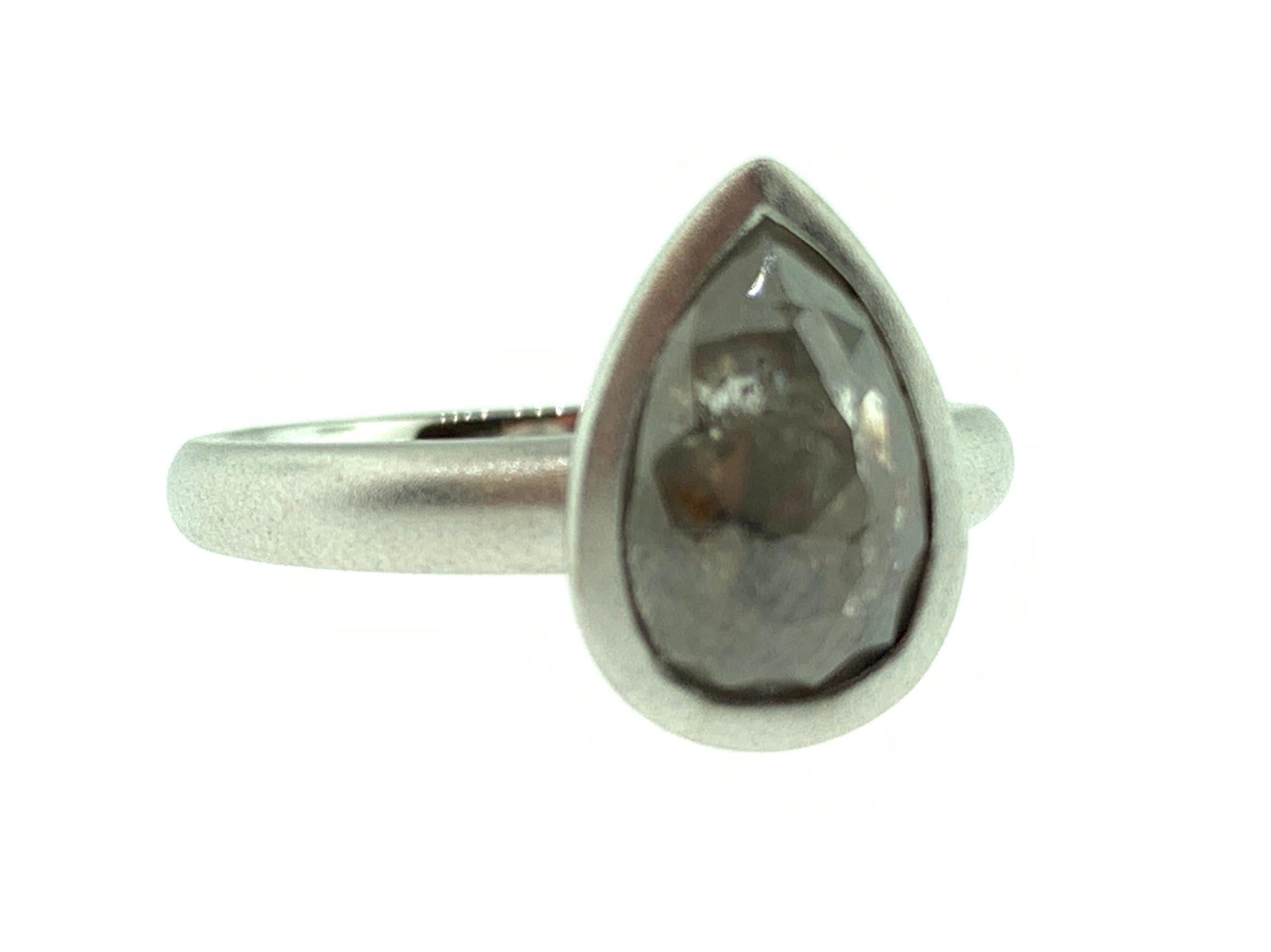 Pear Cut 1.83 Carat Rose Cut Pear Gray White Diamond Ring