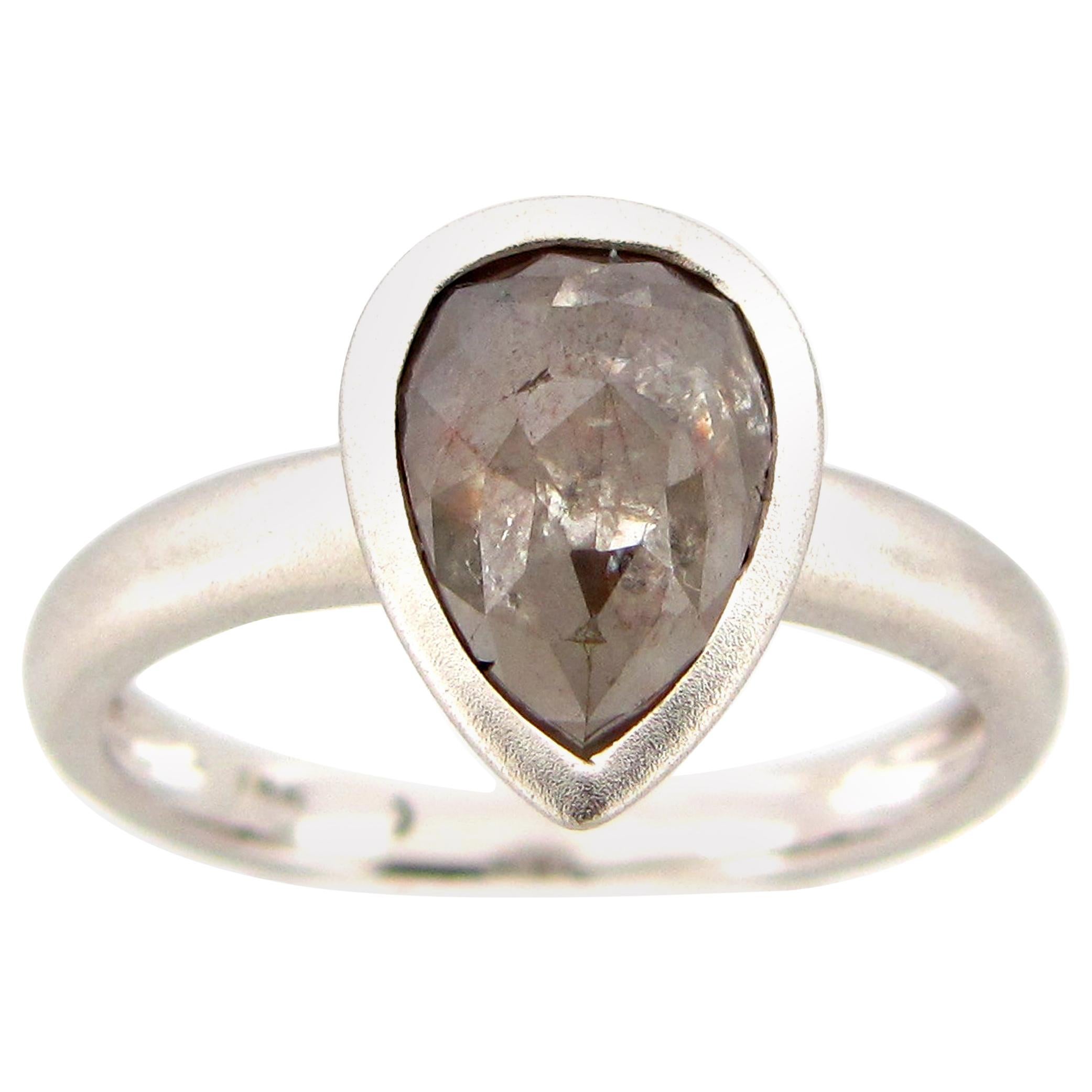 1.83 Carat Rose Cut Pear Gray White Diamond Ring