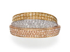 18.3 Carat Rose Cut Round Diamond 18 Karat Tricolor Gold Cuff Bangle