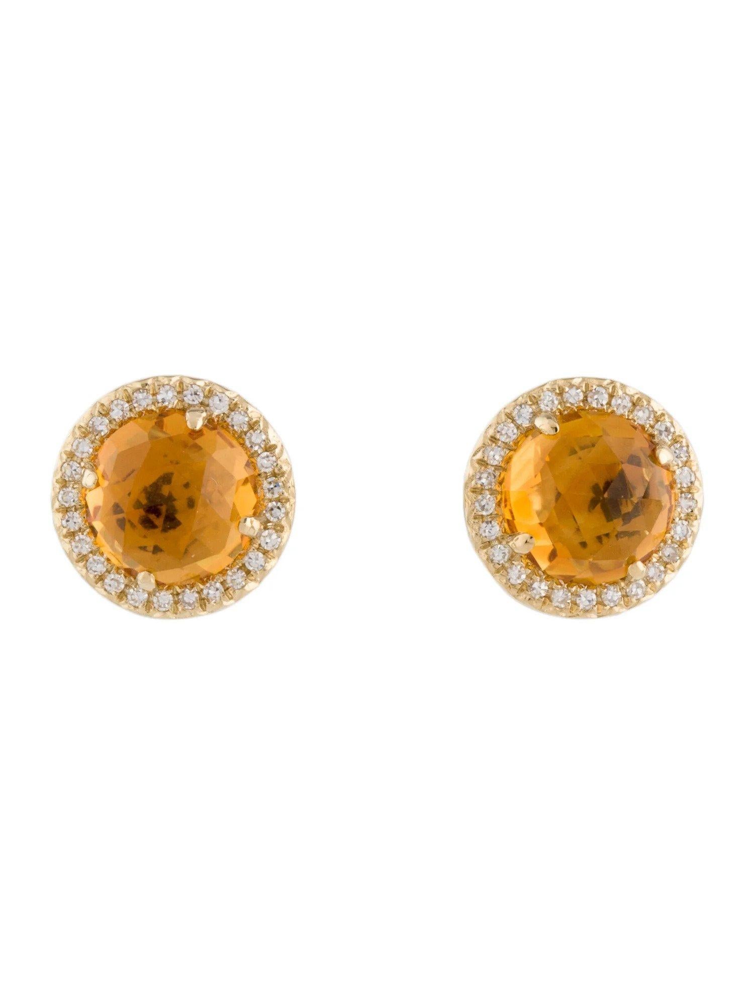 Taille ronde Boucles d'oreilles en or jaune avec citrine ronde de 1,83 carat et diamant en vente