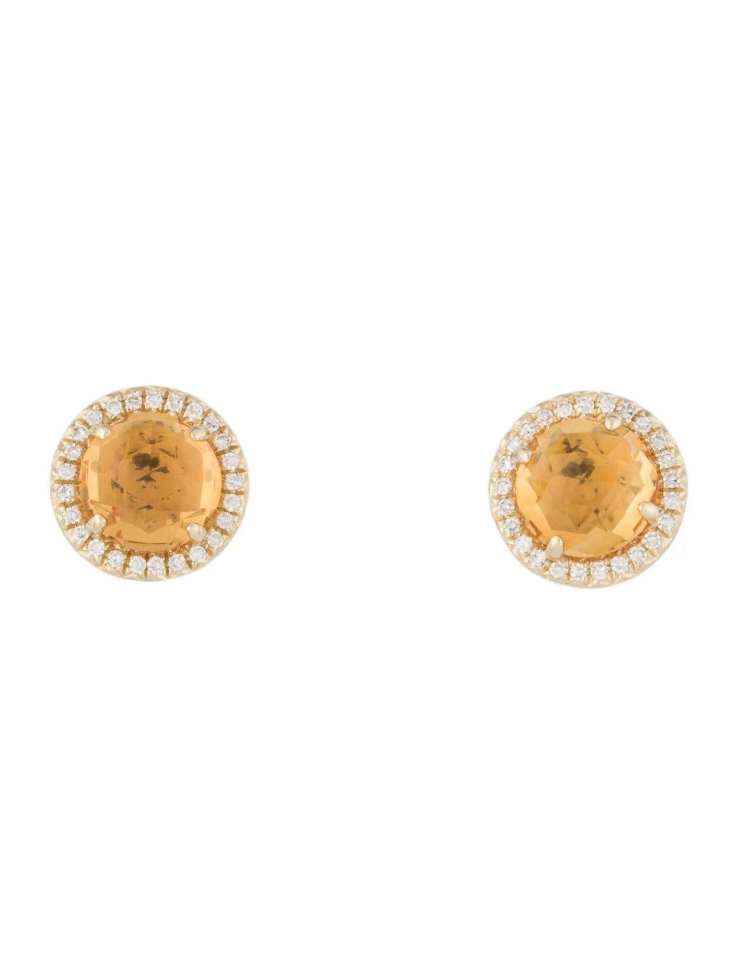 Round Cut 1.83 Carat Round Citrine & Diamond Yellow Gold Stud Earrings  For Sale