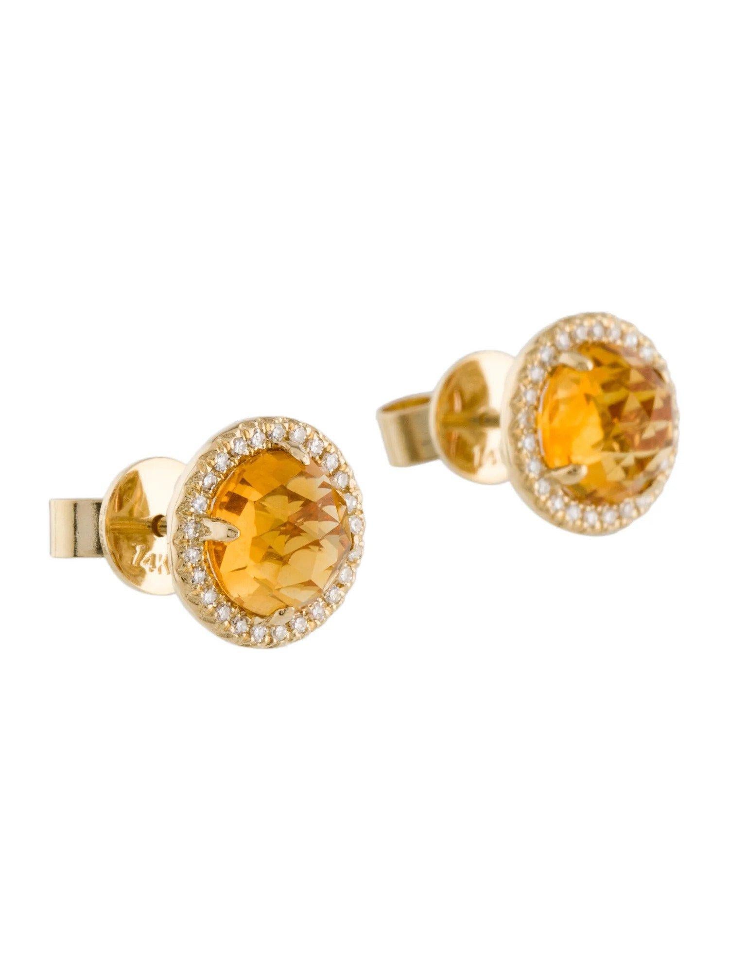 1.83 Carat Round Citrine & Diamond Yellow Gold Stud Earrings  In New Condition For Sale In Great Neck, NY