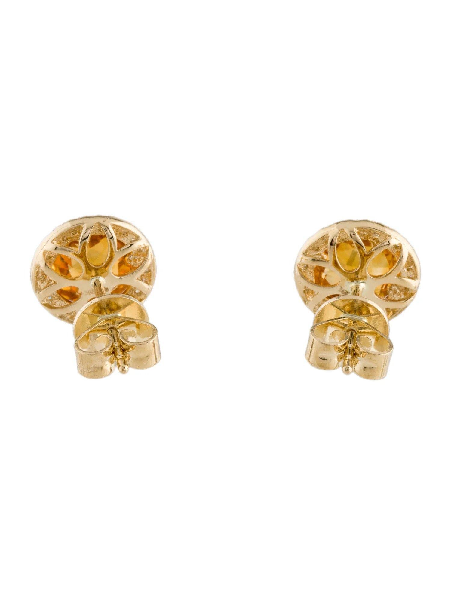 Women's 1.83 Carat Round Citrine & Diamond Yellow Gold Stud Earrings  For Sale