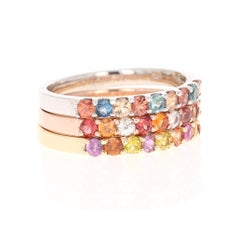 1.83 Carat Round Cut Multicolored Sapphire 14 Karat Gold Stackable Bands
