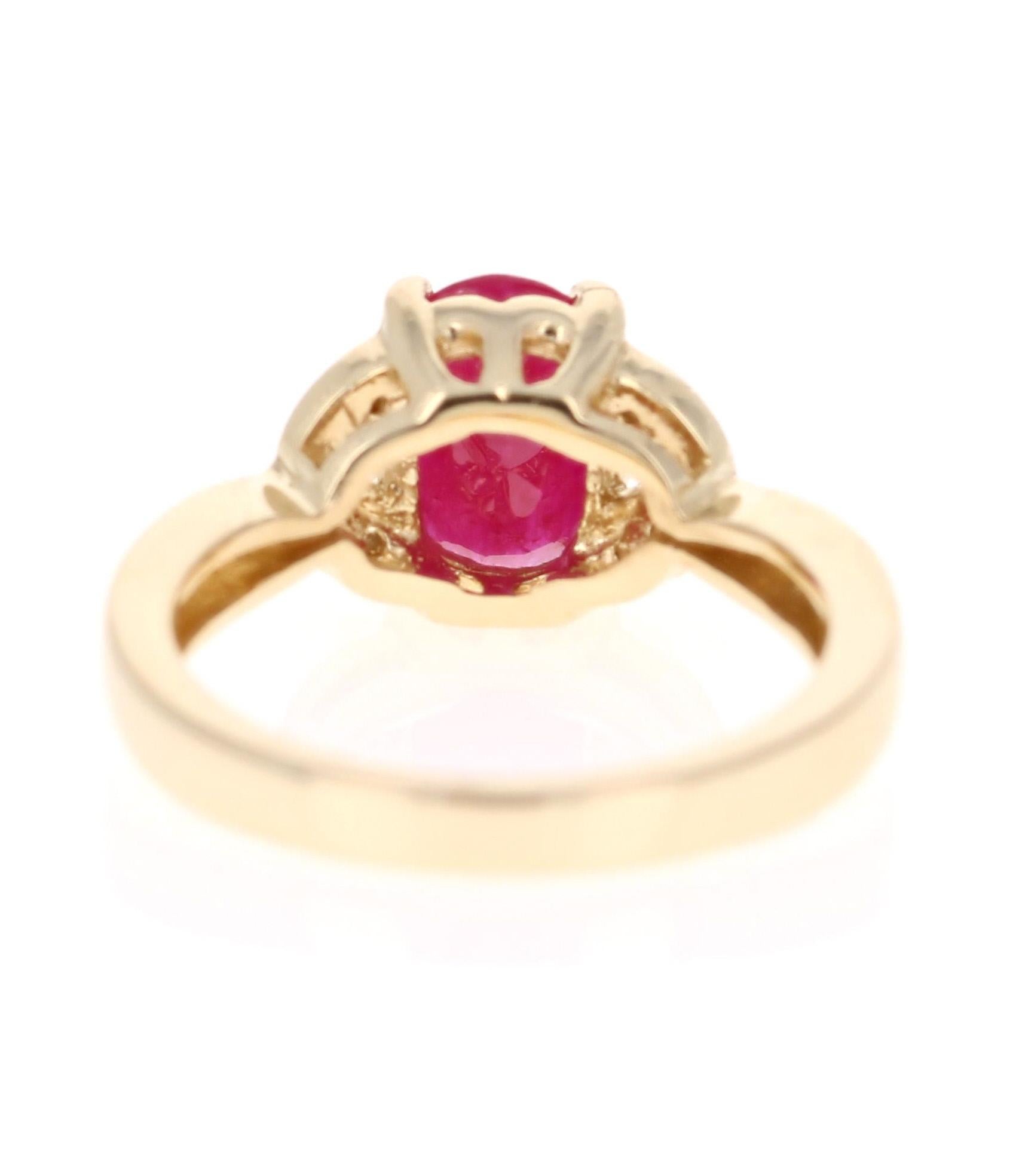 1.83 Karat Rubin-Diamant-Ring aus 14 Karat Gelbgold (Ovalschliff) im Angebot