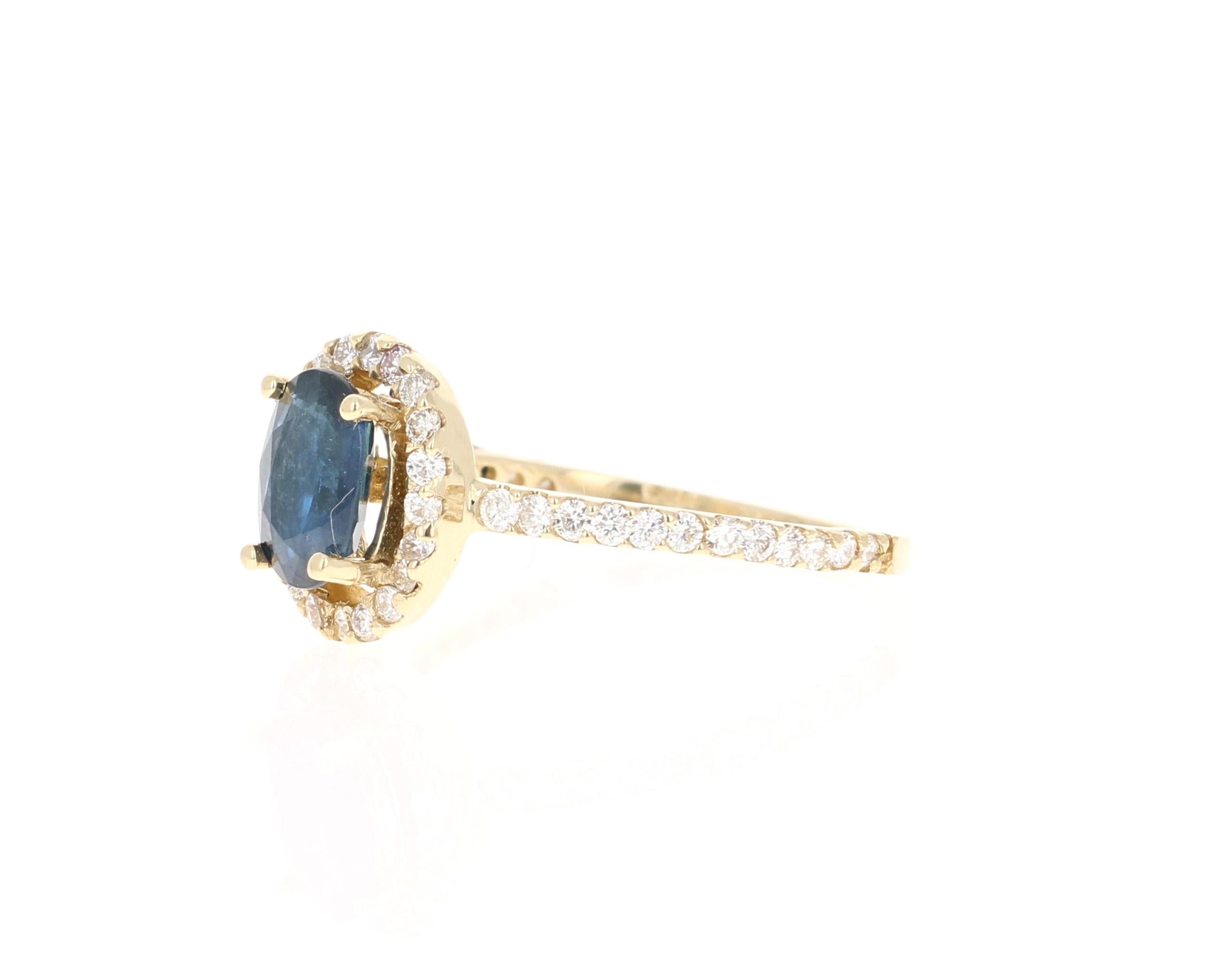 Contemporary 1.83 Carat Sapphire Diamond 14 Karat Yellow Gold Ring For Sale
