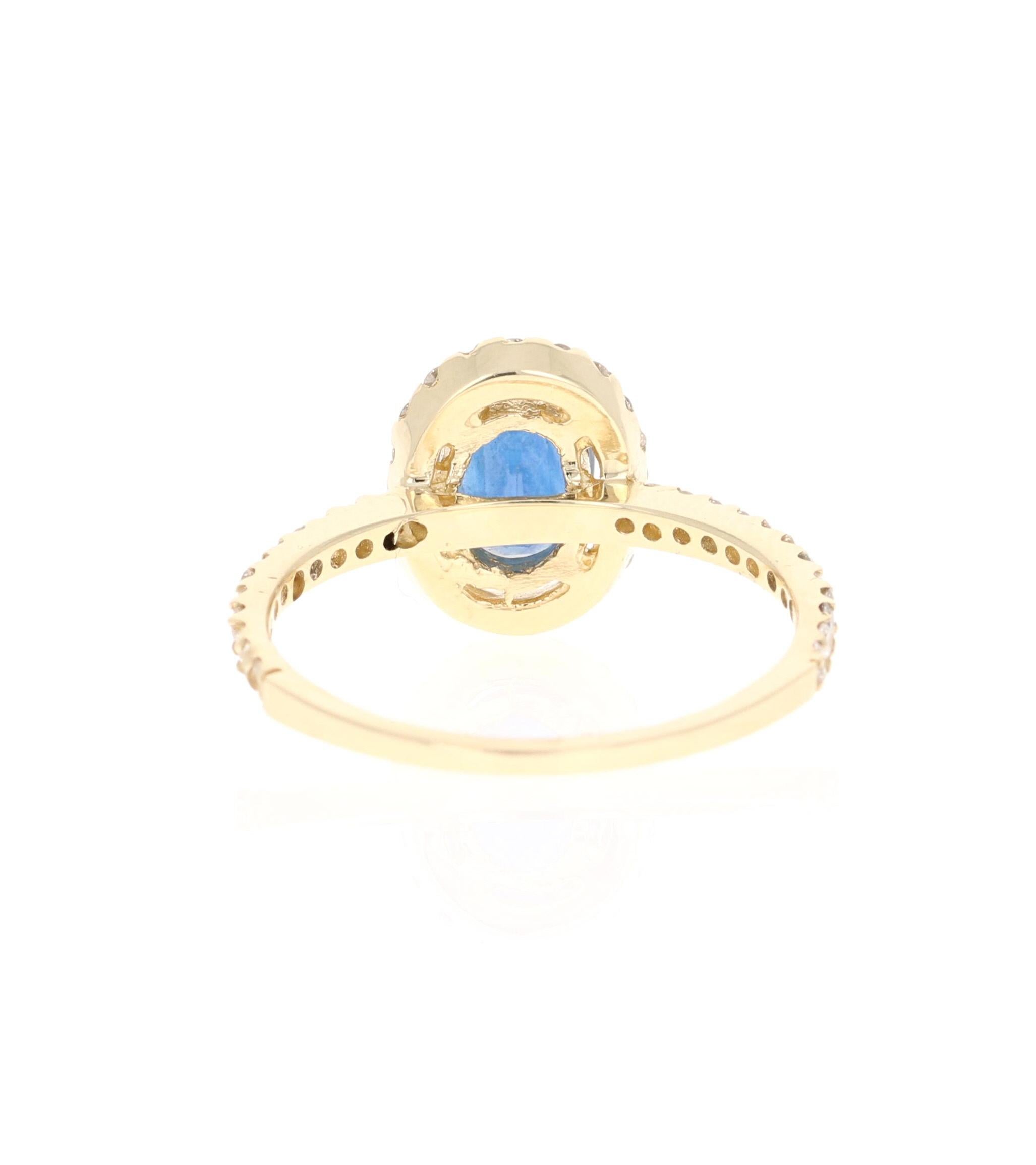 Oval Cut 1.83 Carat Sapphire Diamond 14 Karat Yellow Gold Ring For Sale