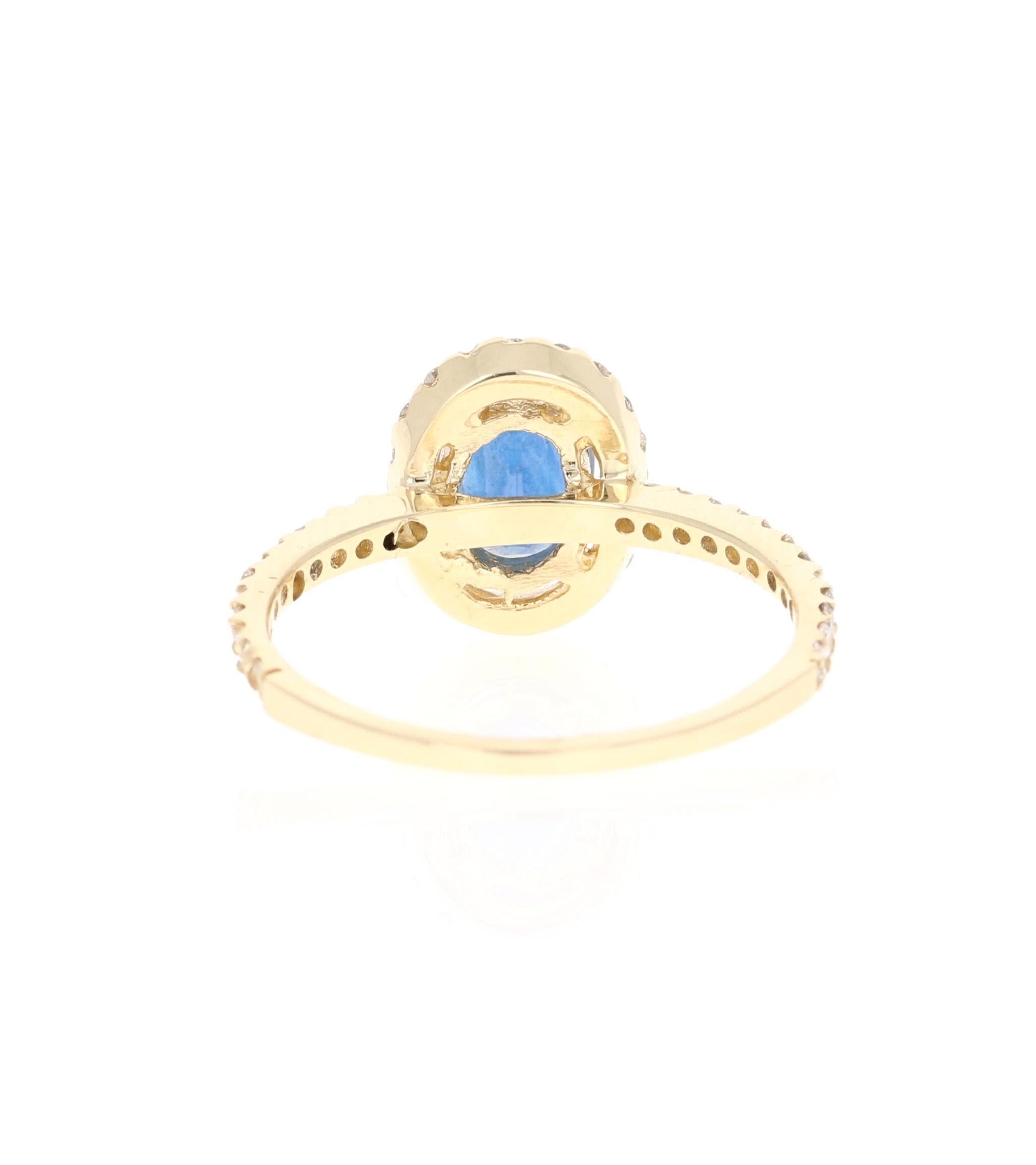Contemporary 1.83 Carat Sapphire Diamond 14 Karat Yellow Gold Ring For Sale