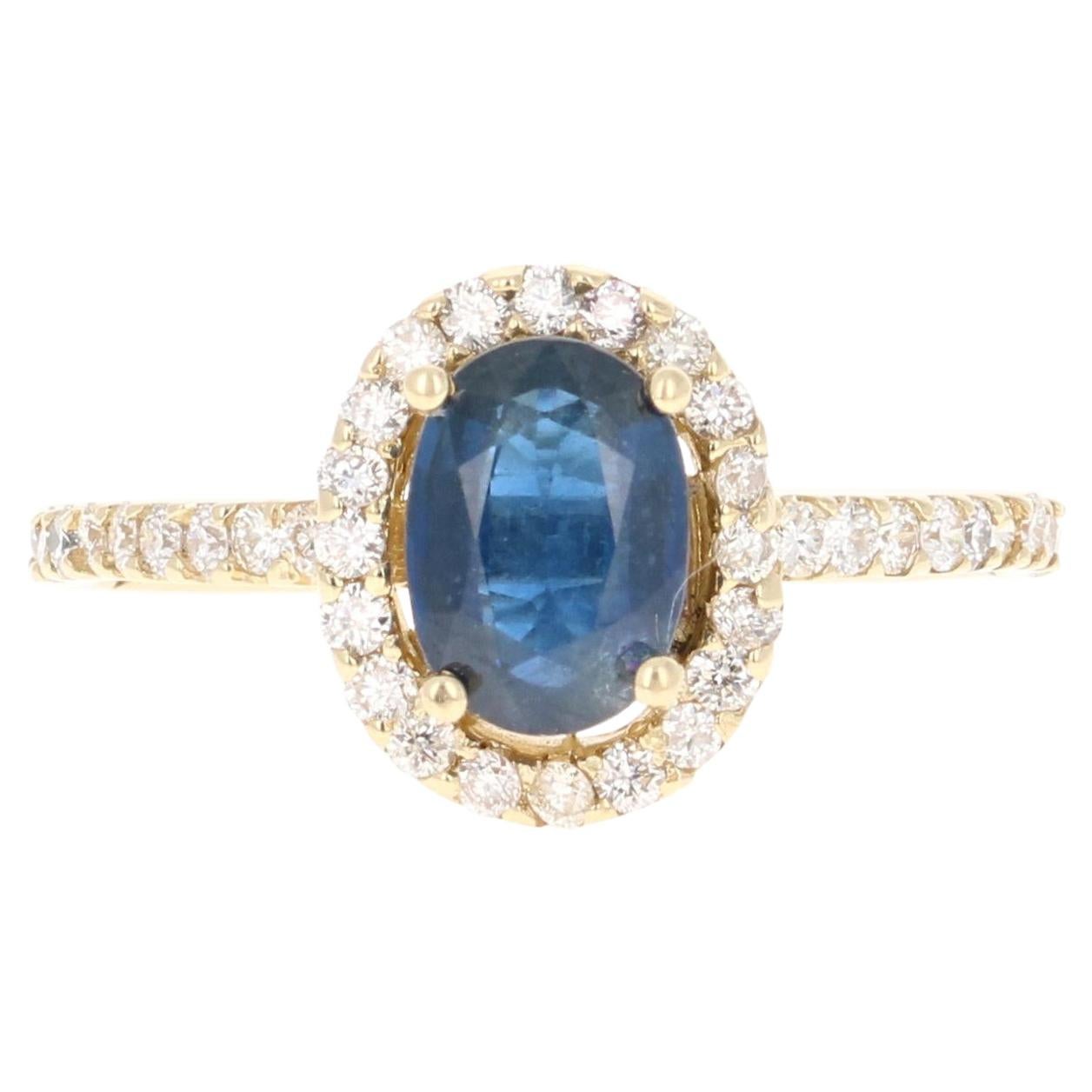 1.83 Carat Sapphire Diamond 14 Karat Yellow Gold Ring For Sale