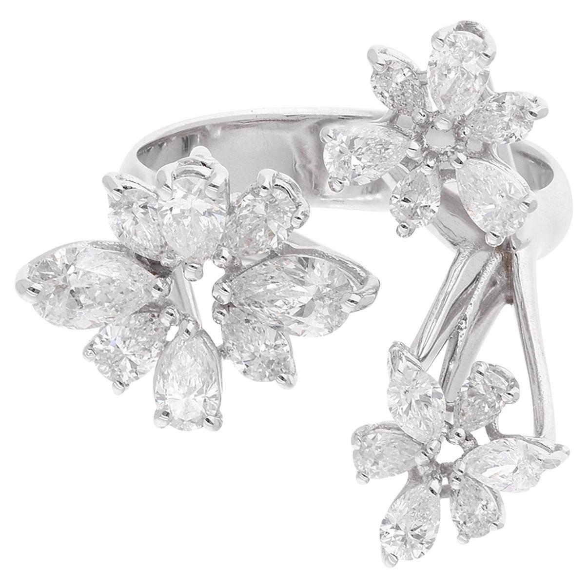 1.83 Carat SI Clarity HI Color Pear Diamond Cluster Flower Ring 18k White Gold
