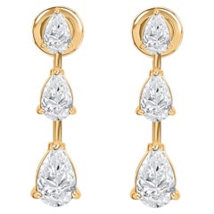 1.83 Carat SI Clarity HI Color Pear Diamond Earrings 18 Karat Yellow Gold