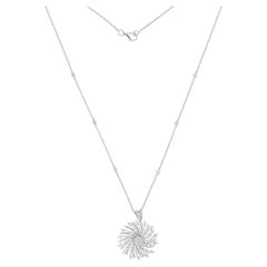 1.83 Carat SI/H Baguette Round Diamond Sunflower Pendant Necklace 14k White Gold